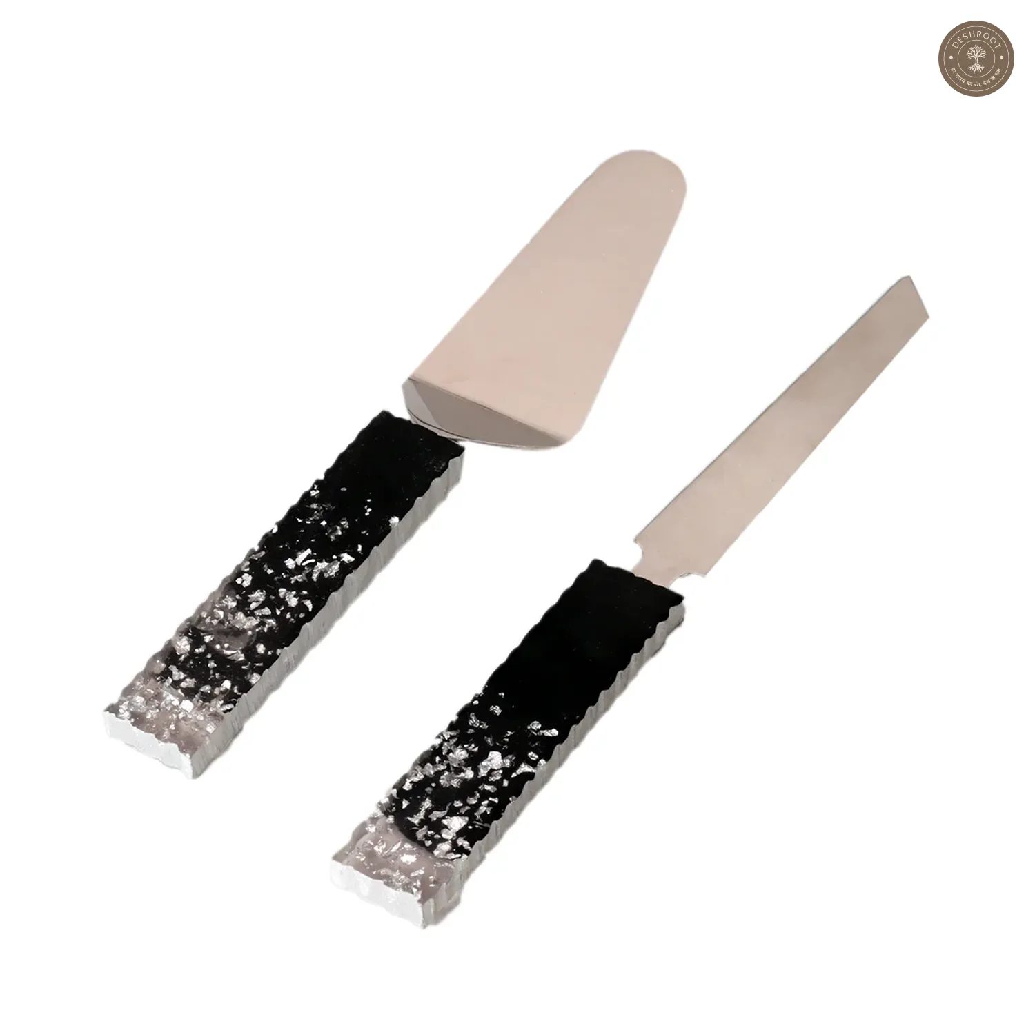 Black & Silver Cake Knife & Server Set of 2