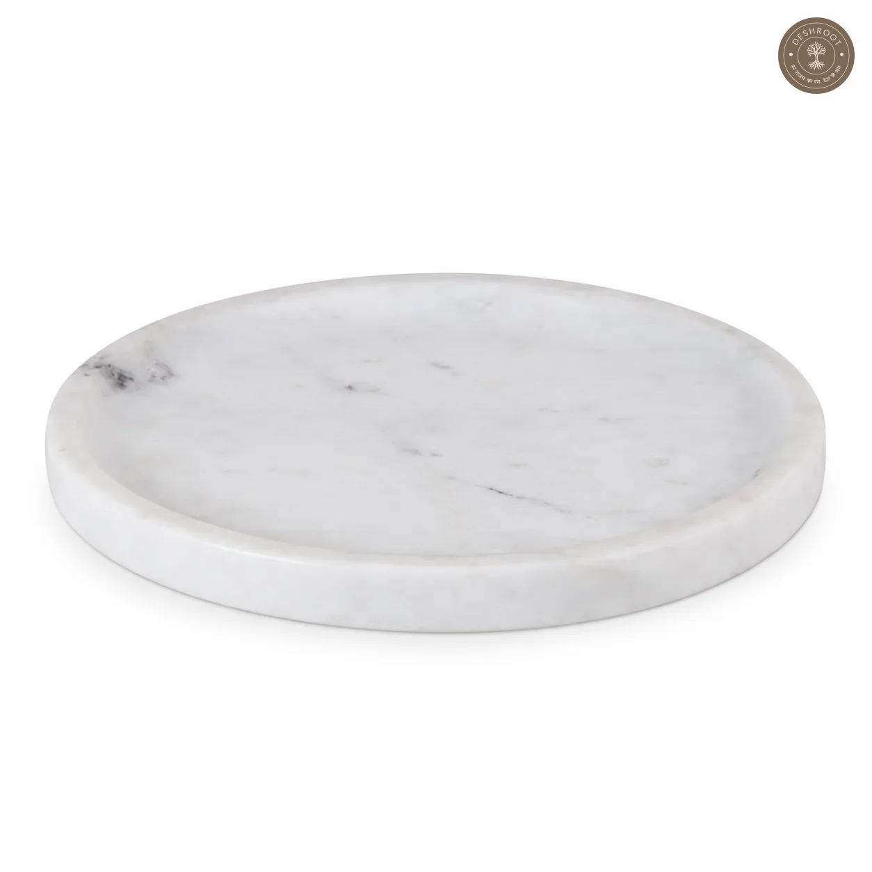 Handcrafted Agra Saar Marka Marble Round Tray – Premium White Marble Serving Platter with Polished Finish for Pooja, Vanity, Dining & Home Décor
