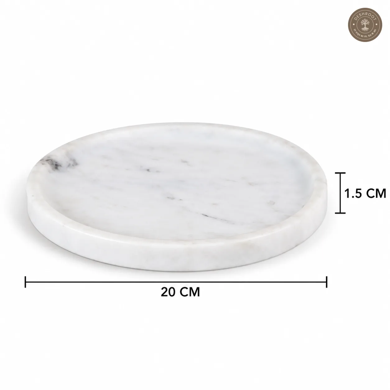 Handcrafted Agra Saar Marka Marble Round Tray – Premium White Marble Serving Platter with Polished Finish for Pooja, Vanity, Dining & Home Décor