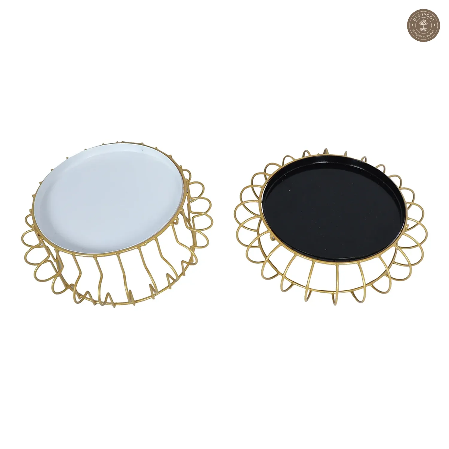 Black & White Round Wired Buffet Platter Set of 2