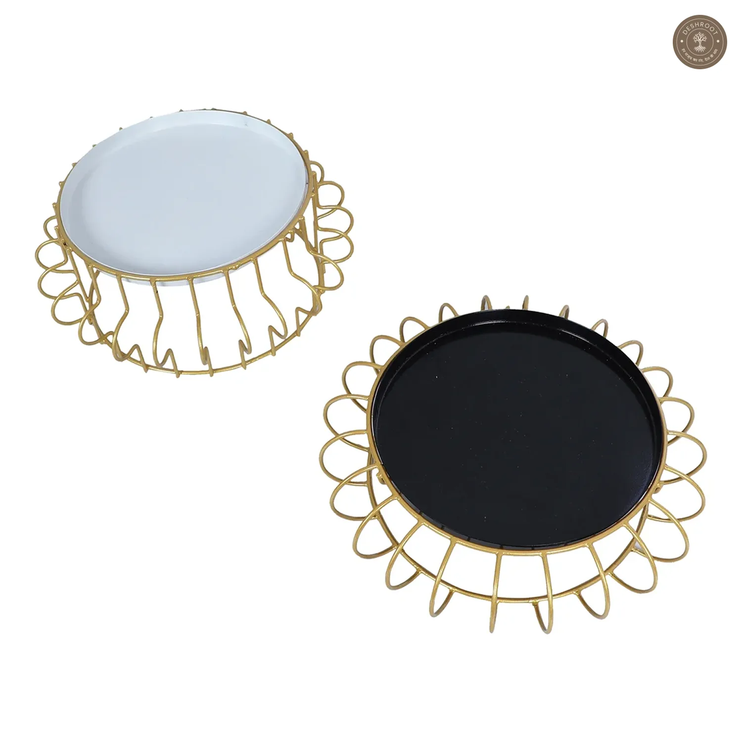 Black & White Round Wired Buffet Platter Set of 2