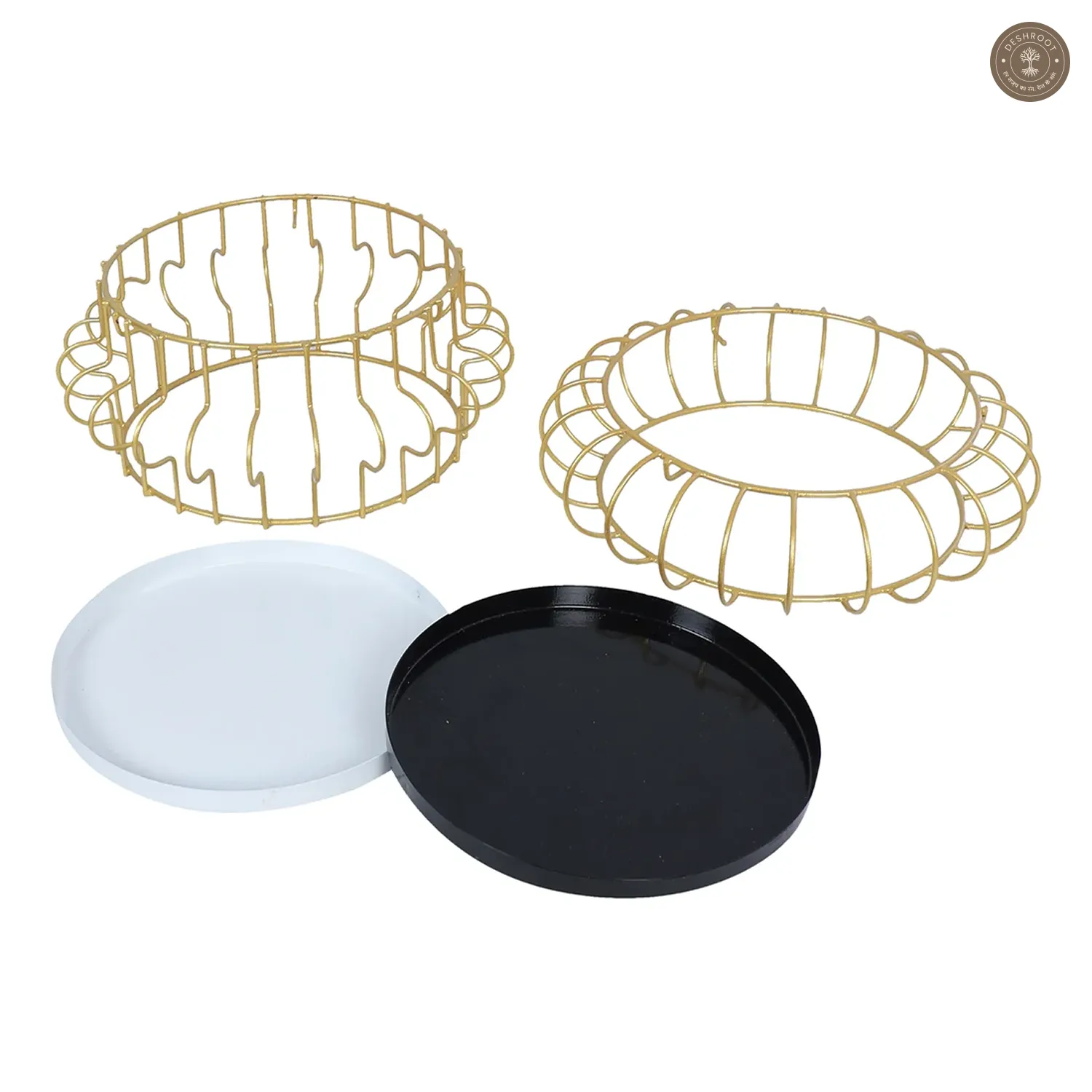 Black & White Round Wired Buffet Platter Set of 2