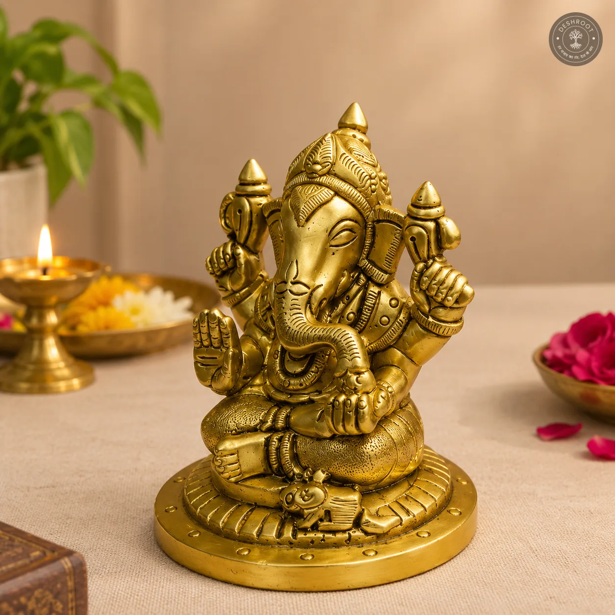 Handcrafted Brass Lord Ganesha Idol – 500 gm Traditional Ganesh Murti with Intricate Detailing for Pooja Room, Home Temple, Office & Festive Décor