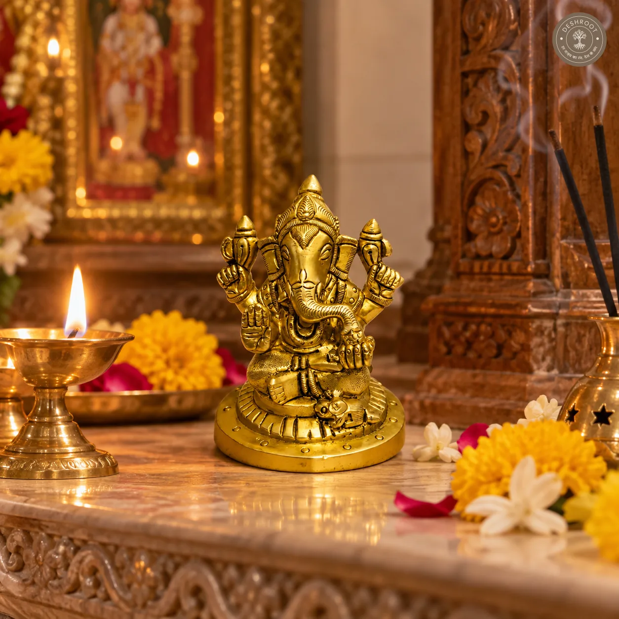 Handcrafted Brass Lord Ganesha Idol – 500 gm Traditional Ganesh Murti with Intricate Detailing for Pooja Room, Home Temple, Office & Festive Décor