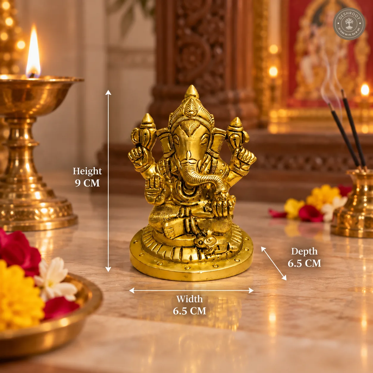 Handcrafted Brass Lord Ganesha Idol – 500 gm Traditional Ganesh Murti with Intricate Detailing for Pooja Room, Home Temple, Office & Festive Décor