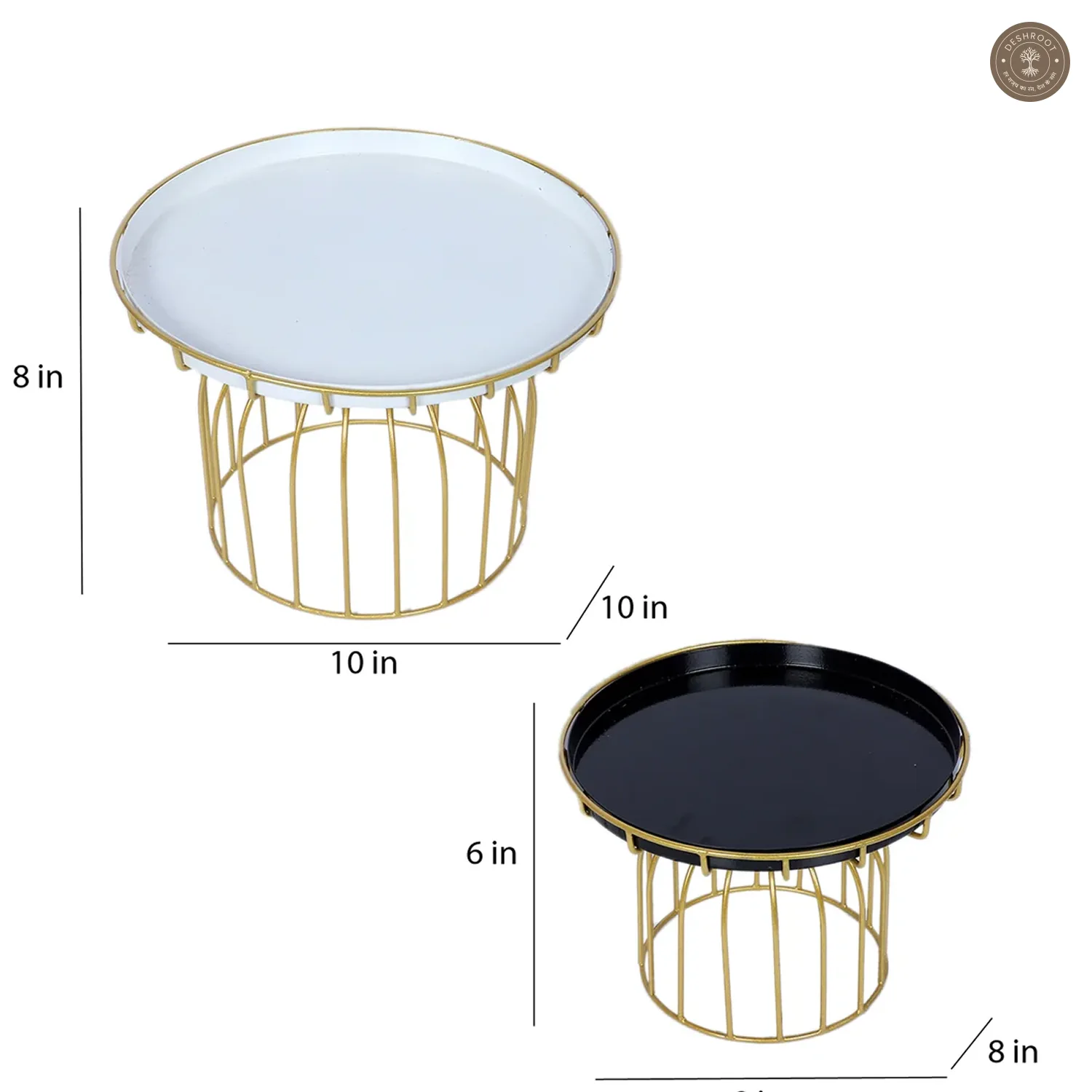 Black White & Gold Wired Cake Platter Set of 2