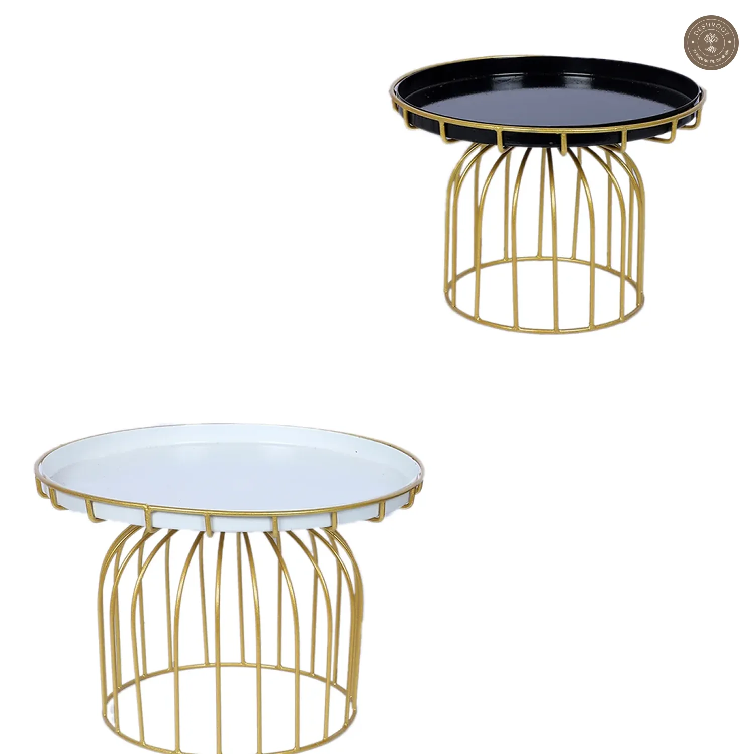 Black White & Gold Wired Cake Platter Set of 2