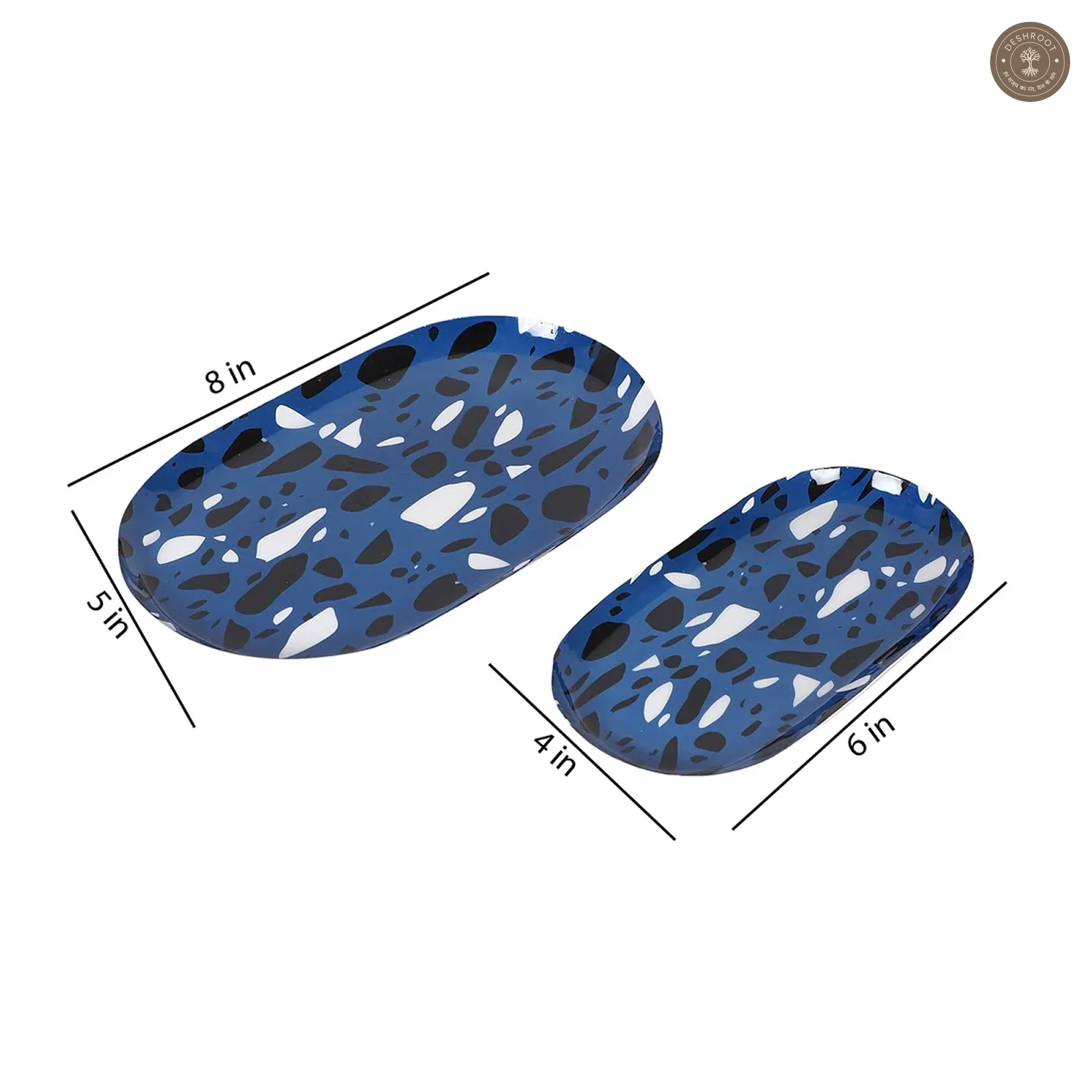 Blue & Black Metal Oval Platter Set of 2