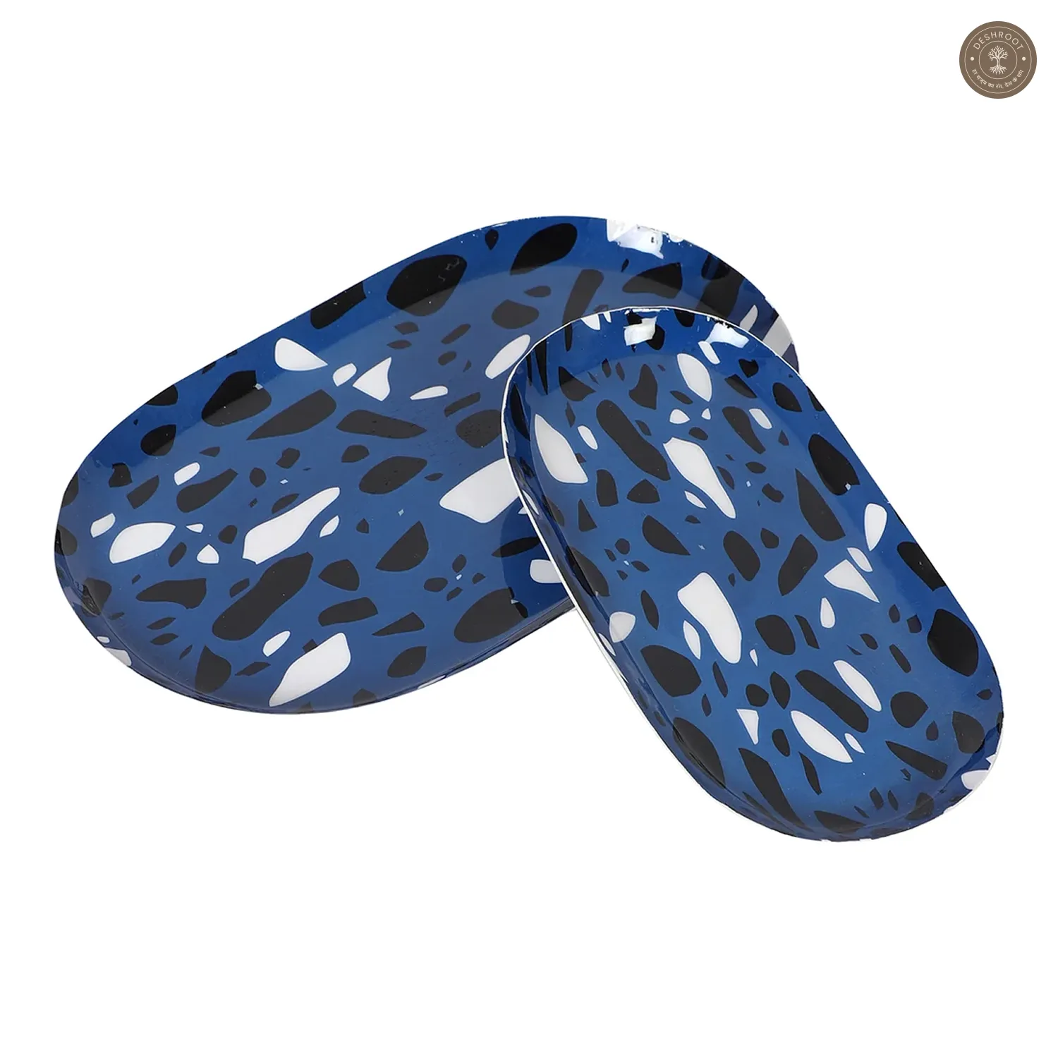 Blue & Black Metal Oval Platter Set of 2
