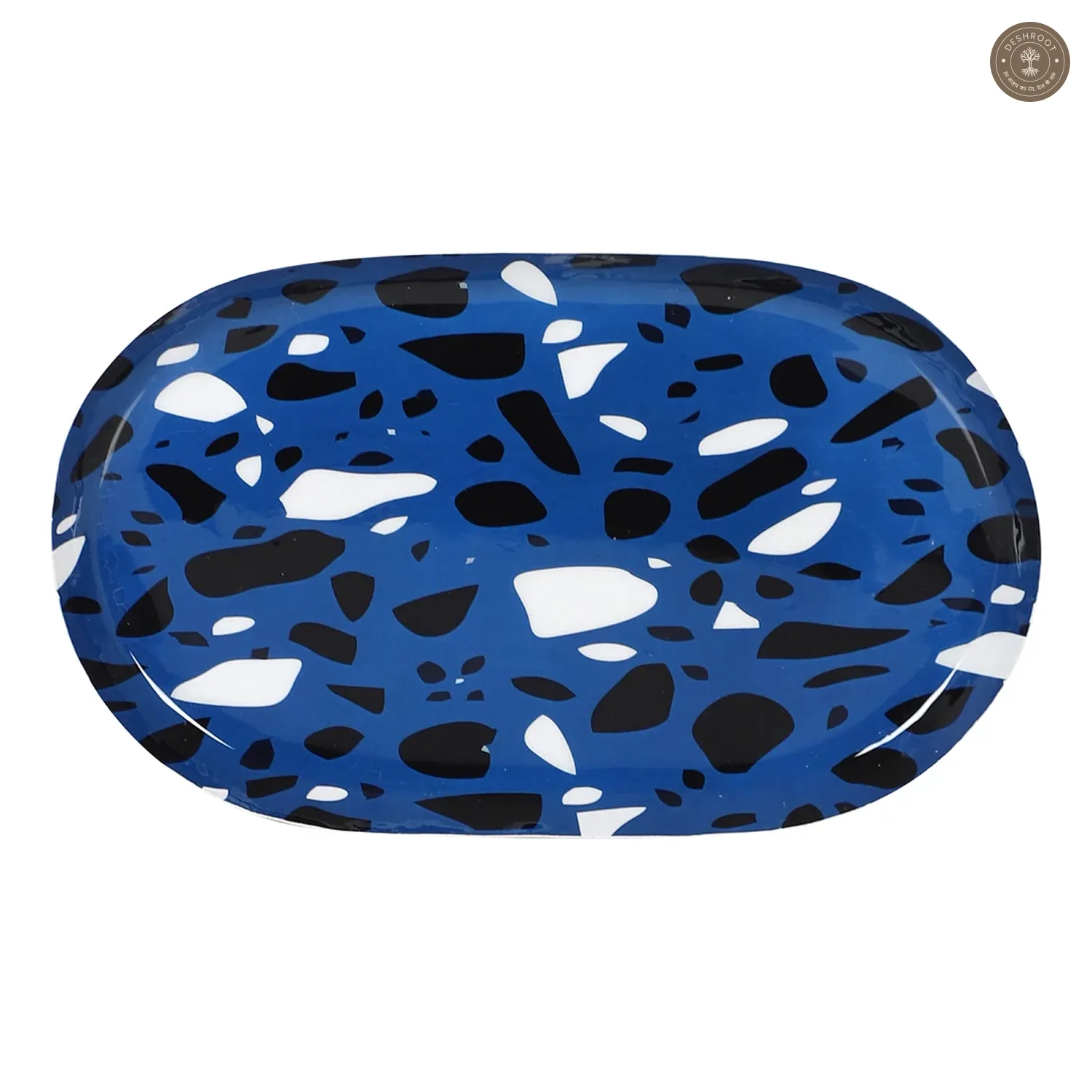 Blue & Black Metal Oval Platter Set of 2