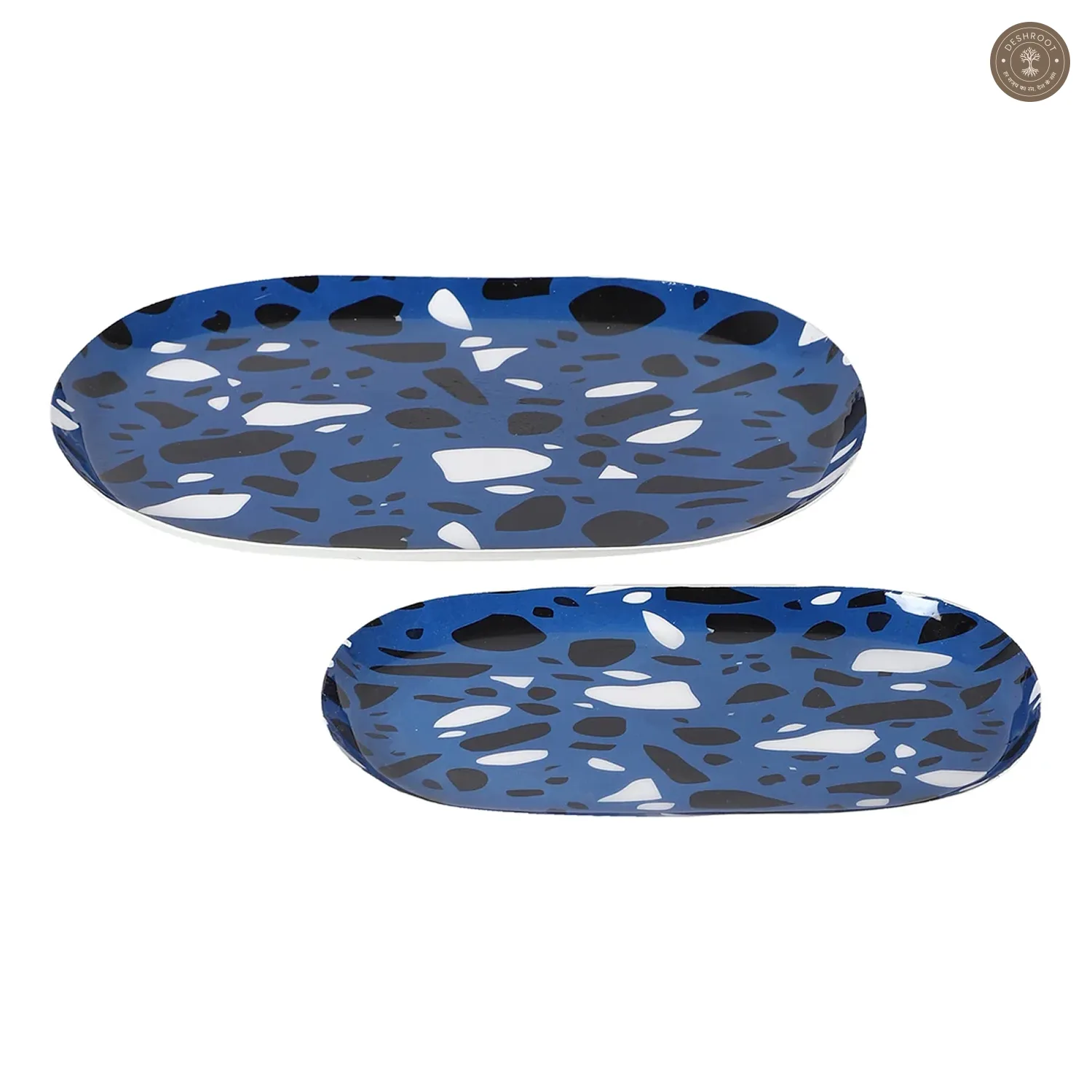 Blue & Black Metal Oval Platter Set of 2
