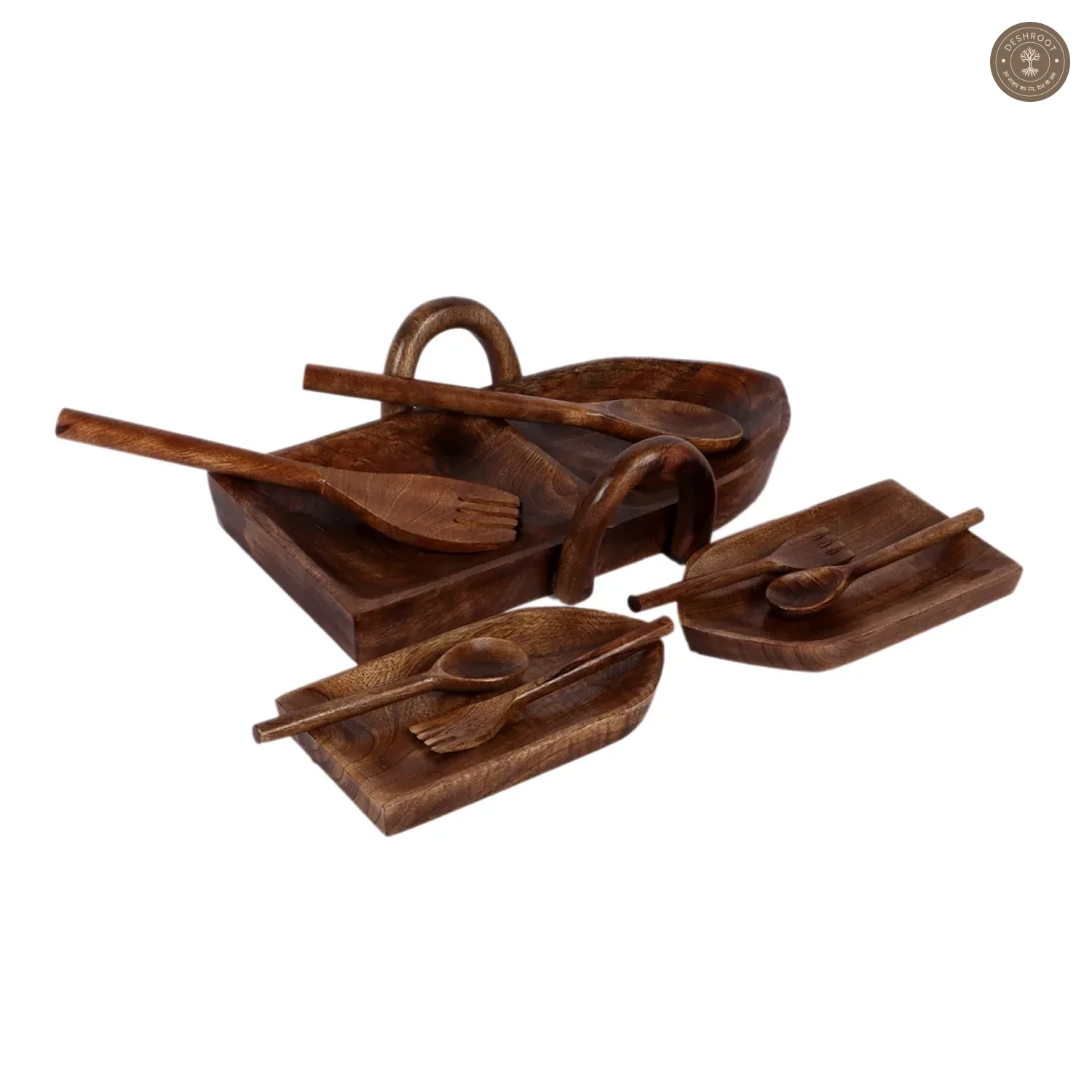 Boat Shape Mangowood Snacks Platter Set of 9