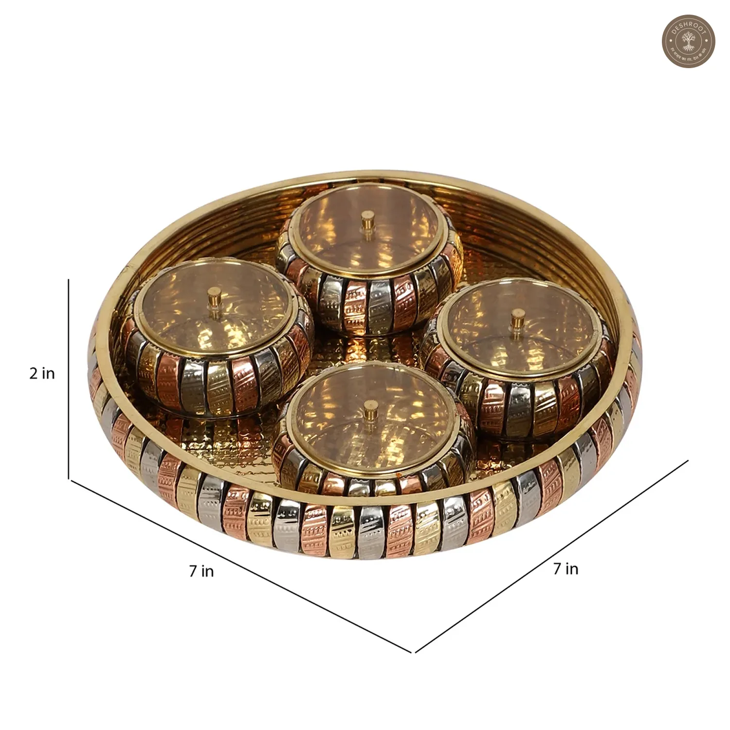 Brass Basket WIth 4 Jars