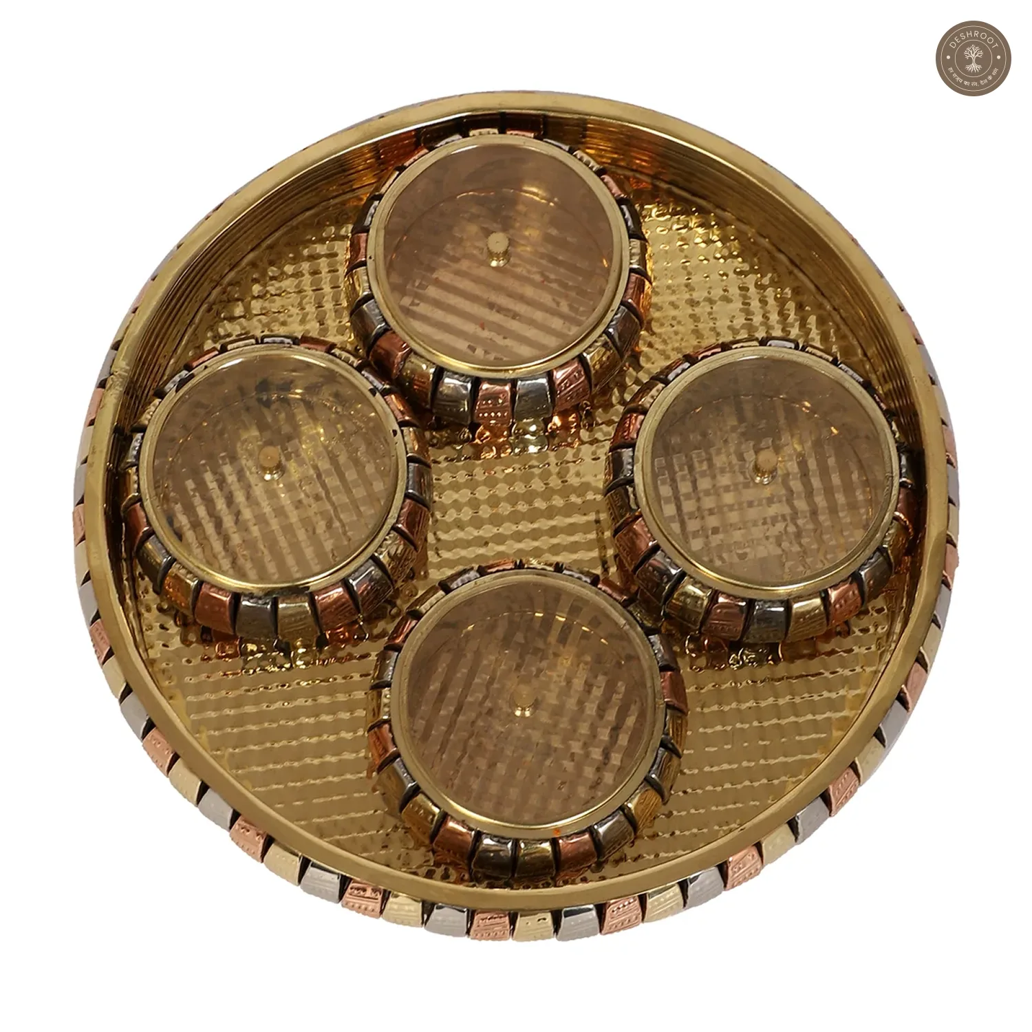 Brass Basket WIth 4 Jars