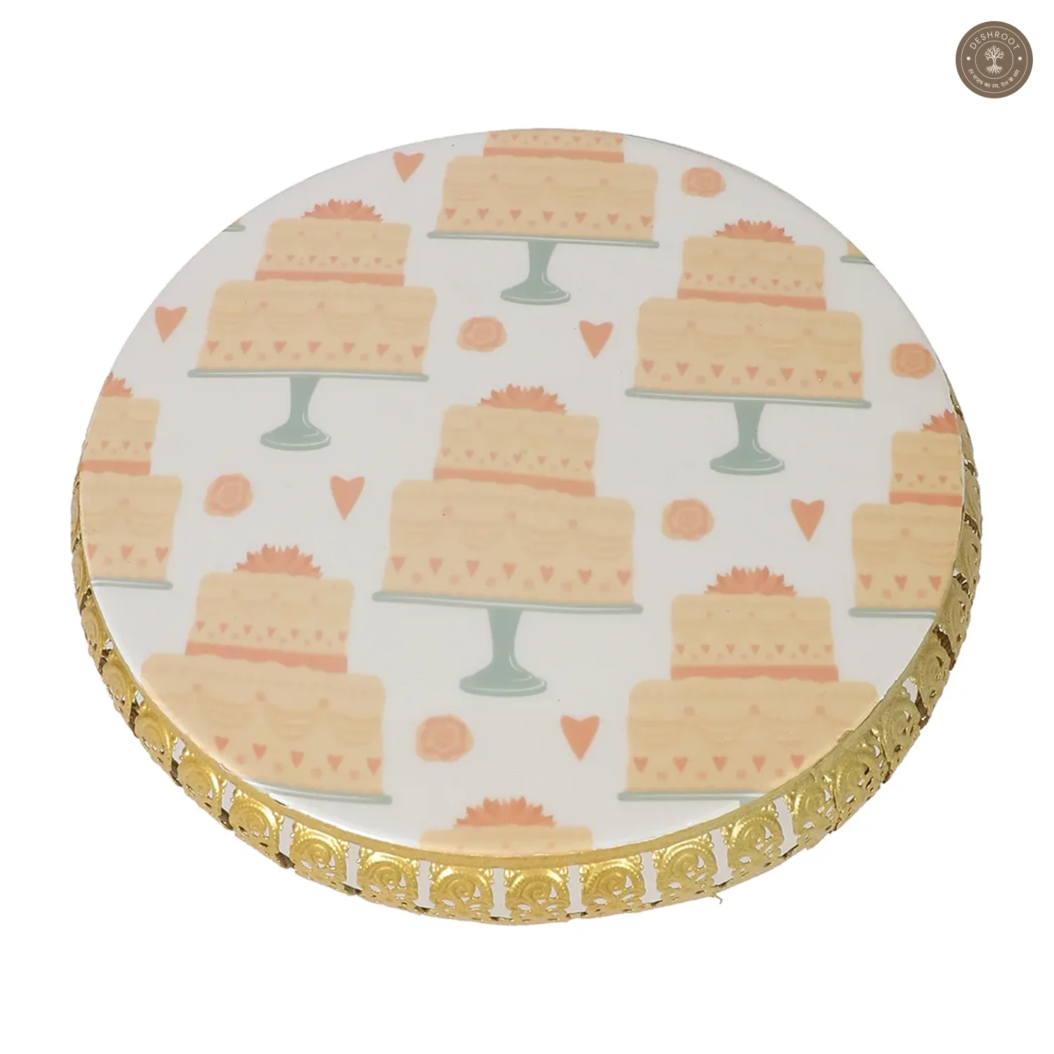 Cake Print Metal Cake Platter WIth Knife & Server