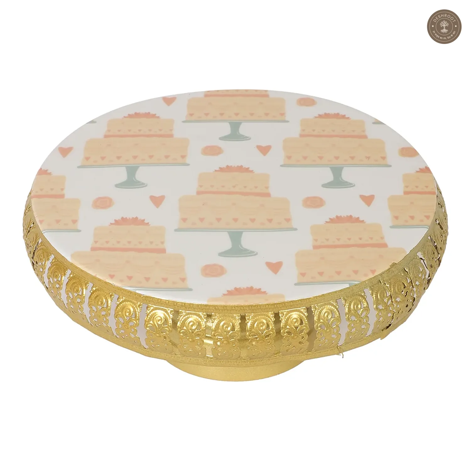 Cake Print Metal Cake Platter WIth Knife & Server