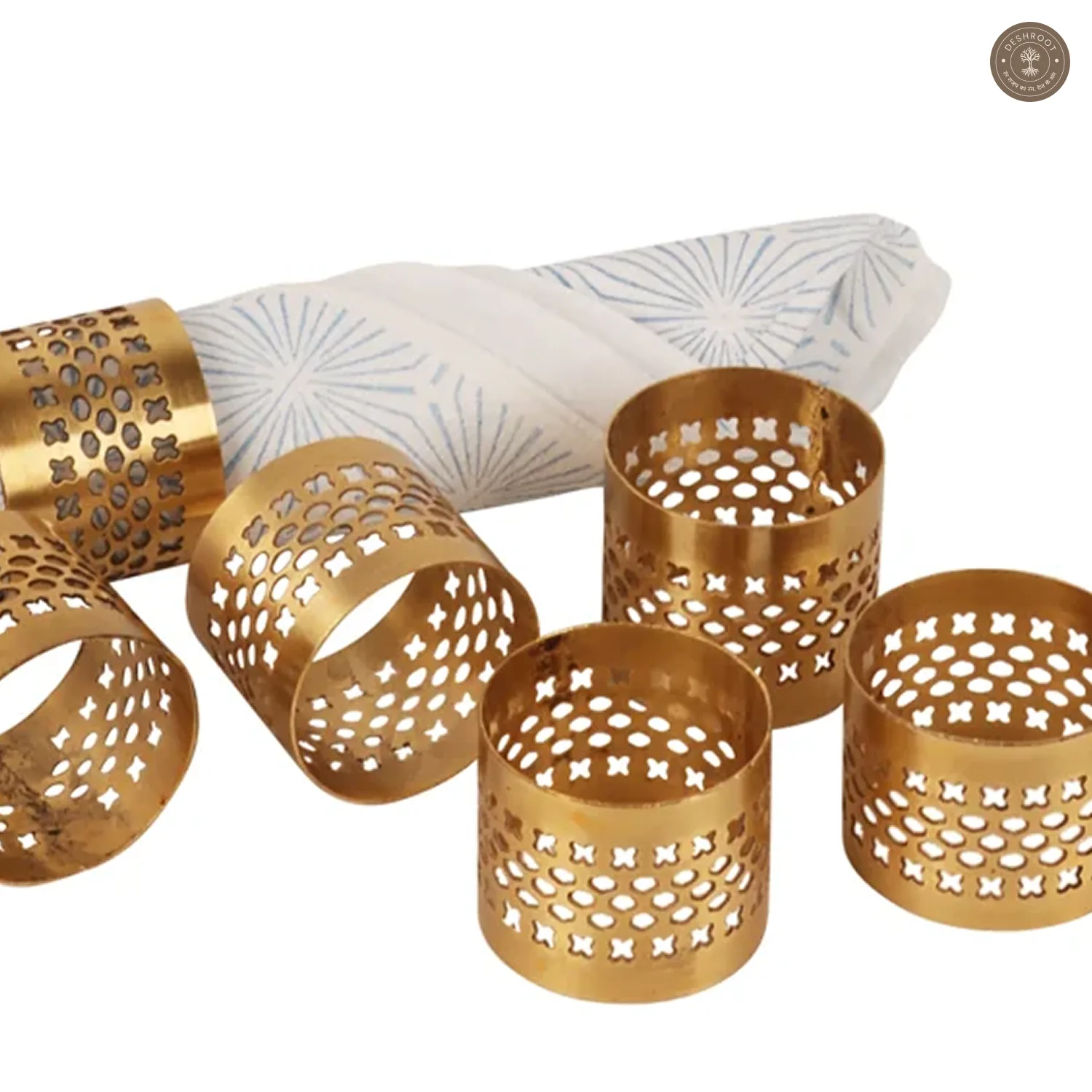 Gold Etching Napkin RIng Set of 6