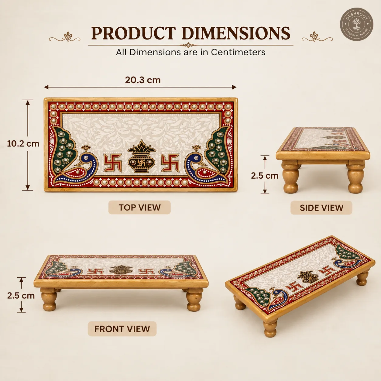 Handcrafted Sangmarmar Marble Pooja Chowki with Peacock Moti Design