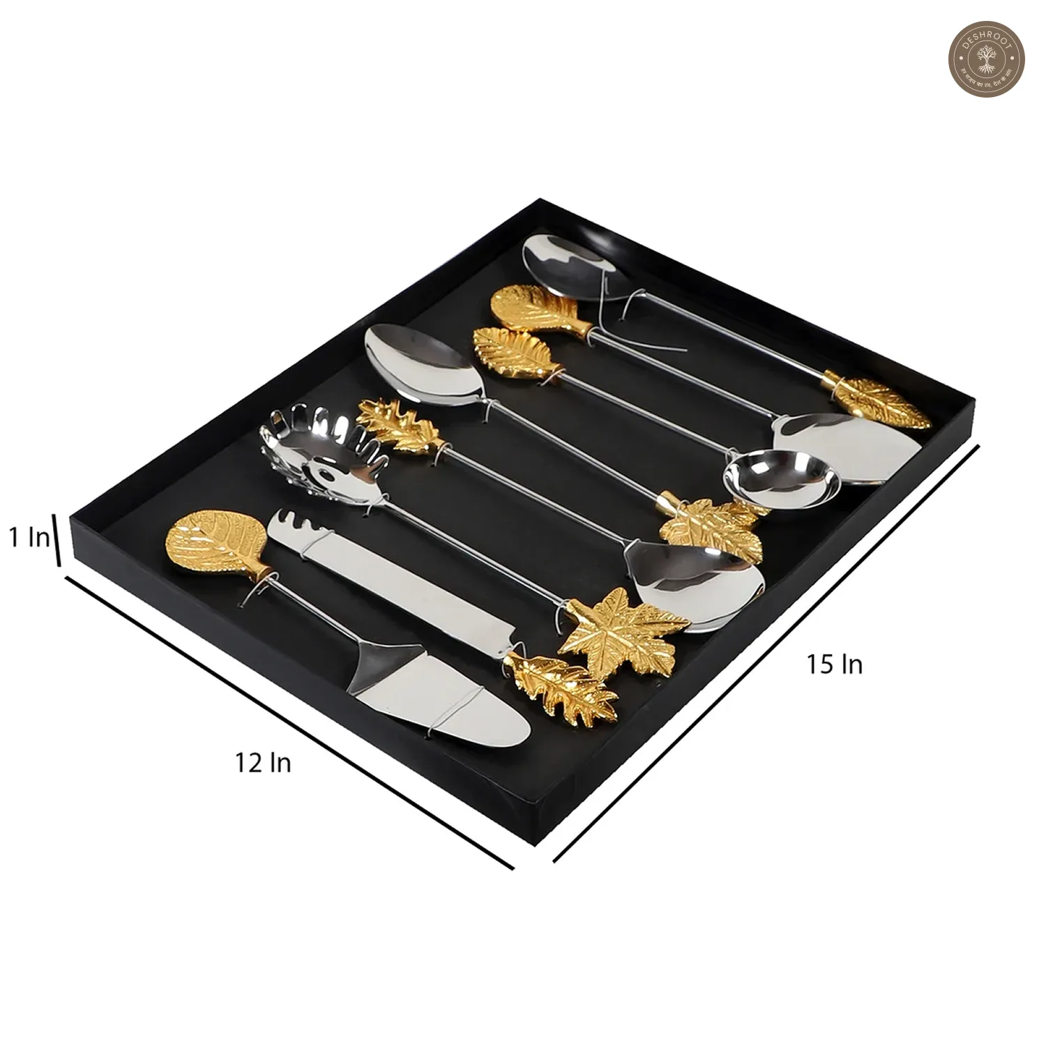 Gold Leaf & Silver Steel Serving Set of 8