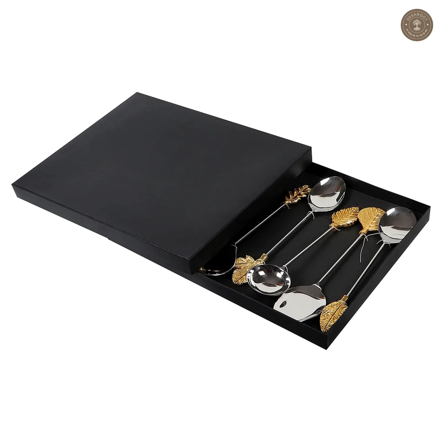 Gold Leaf & Silver Steel Serving Set of 8