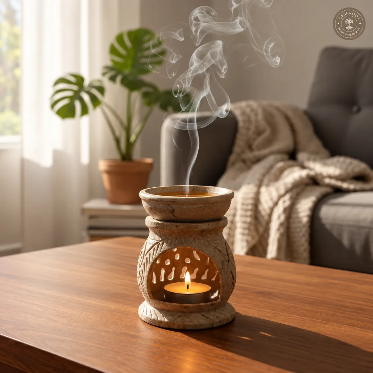 Handcrafted Soapstone Essential Oil Burner & Tealight Aroma Diffuser - HandCarved Agra Stone Aroma Lamp