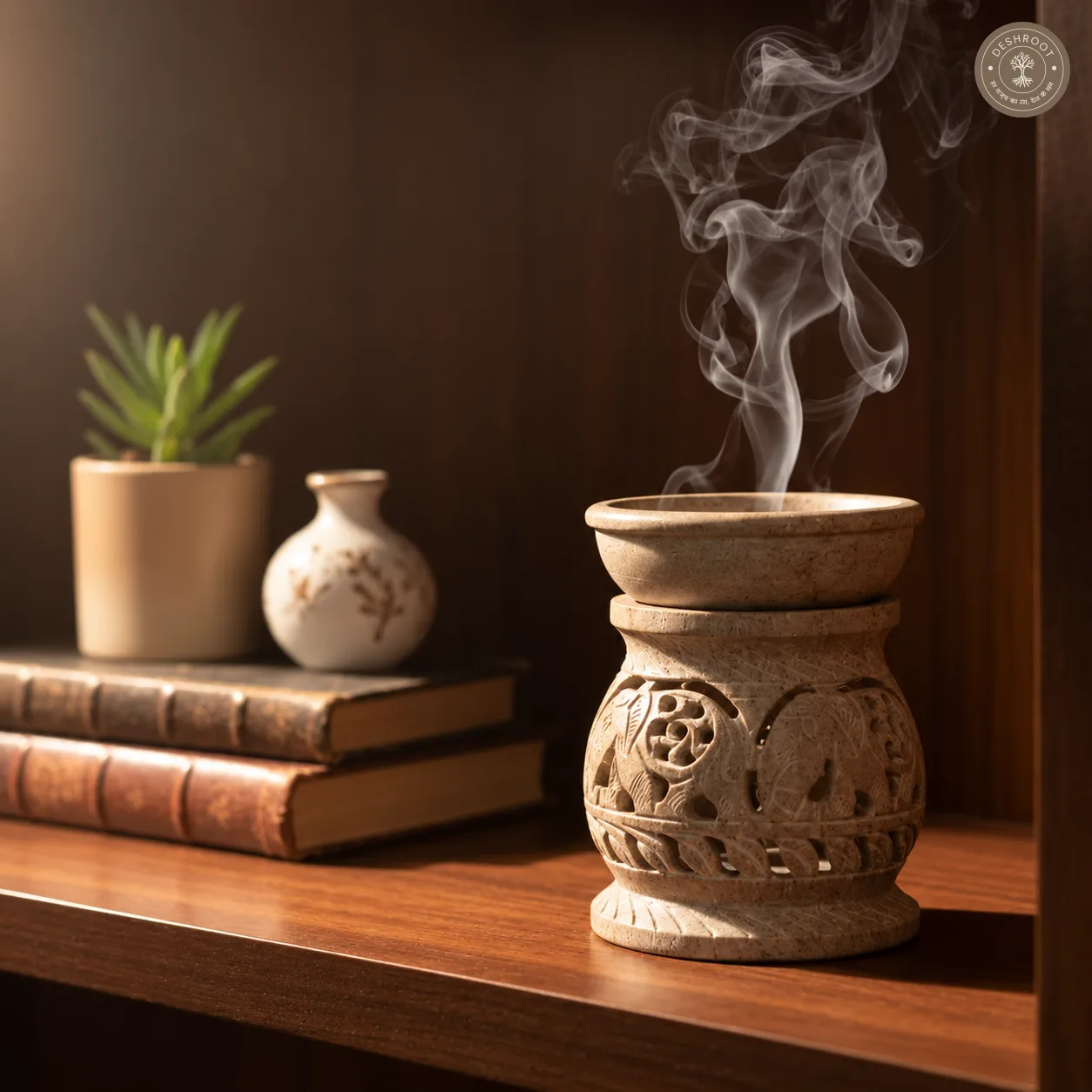 Handcrafted Soapstone Essential Oil Burner & Tealight Aroma Diffuser - HandCarved Agra Stone Aroma Lamp