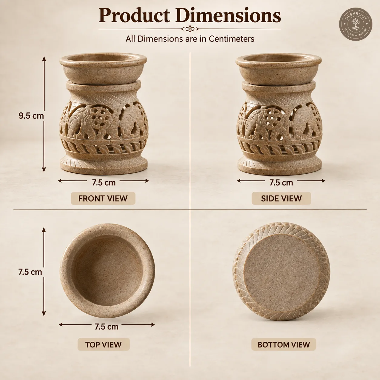 Handcrafted Soapstone Essential Oil Burner & Tealight Aroma Diffuser - HandCarved Agra Stone Aroma Lamp