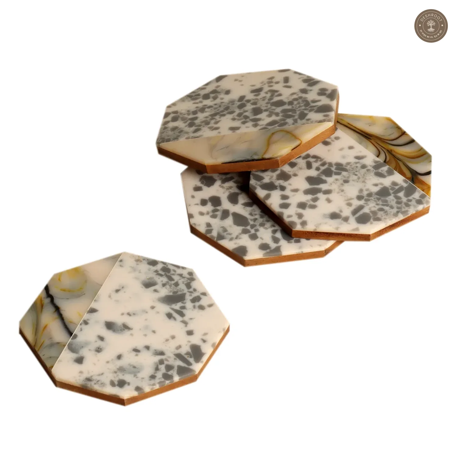 Green Hexagon Resin Coaster Set of 4