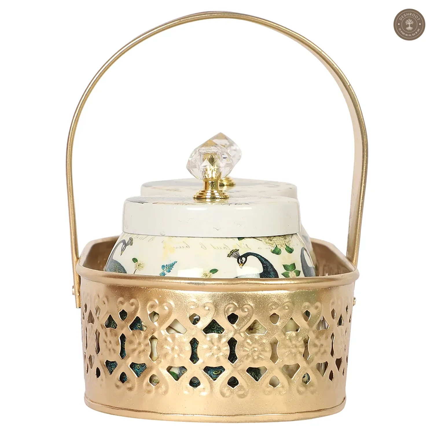 Green Peacock Print Jars Basket Set of 2