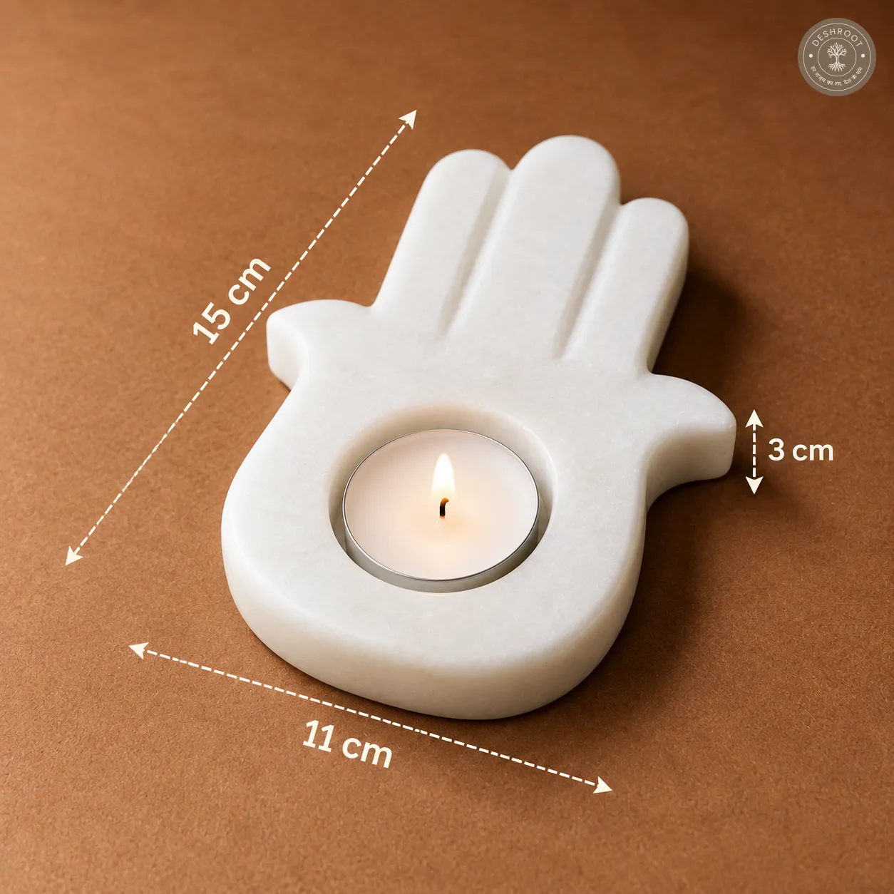 Handcrafted Agra White Marble Hamsa Hand Tealight Holder - Elegant Natural Marble Candle & Diya Holder for Pooja, Meditation, Home Décor & Gifting