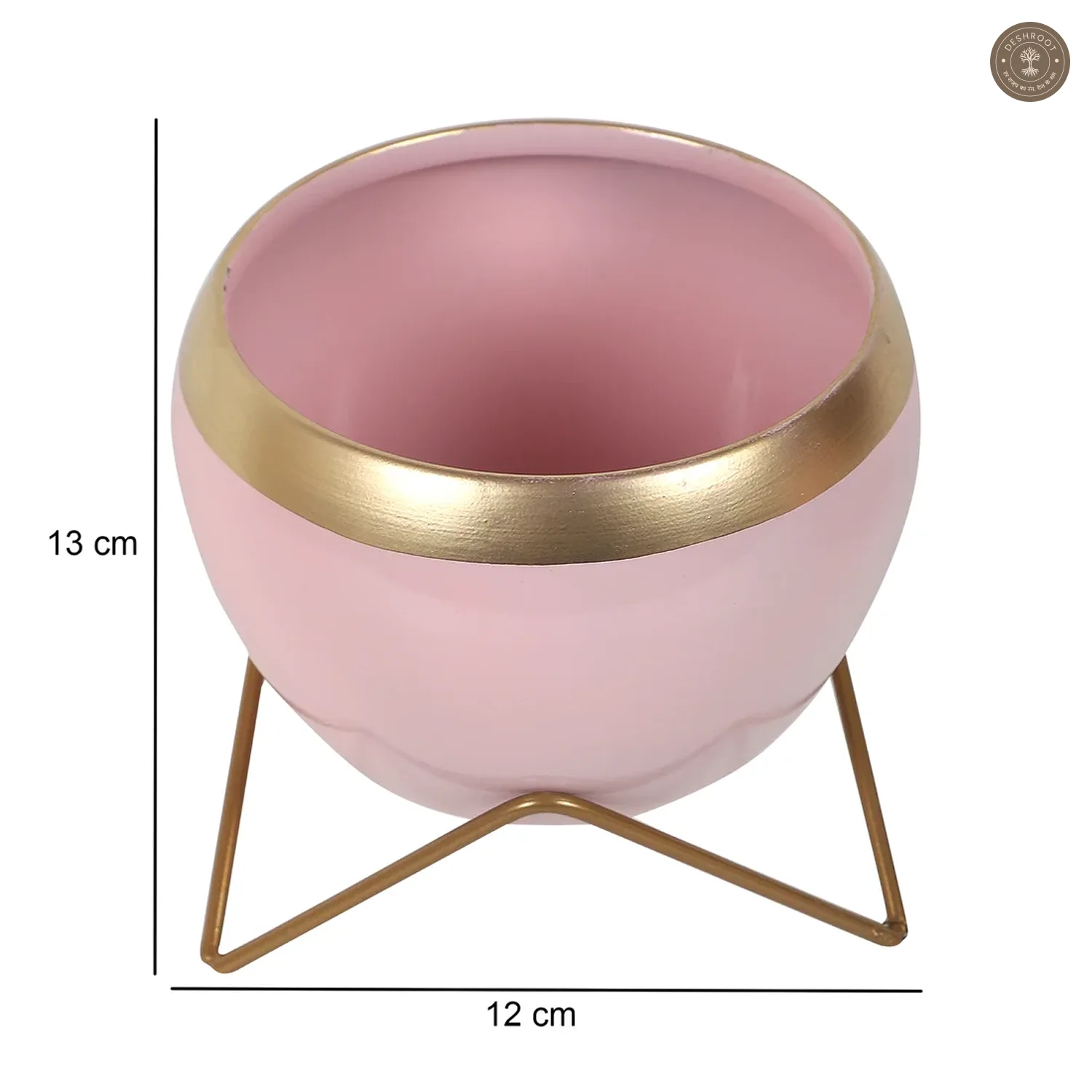Apple Shape Metal Pink & Gold Planter Set of 2
