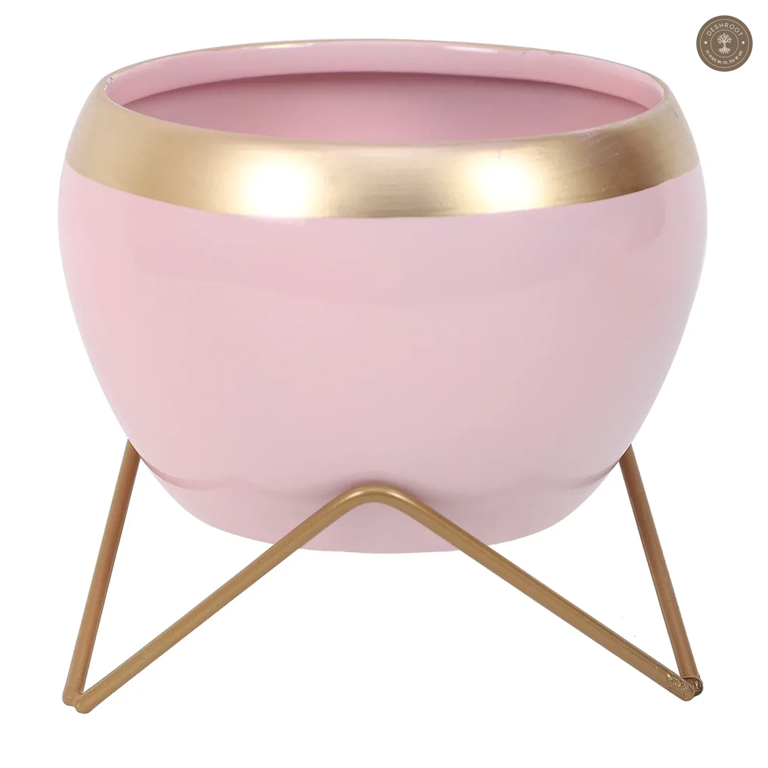 Apple Shape Metal Pink & Gold Planter Set of 2
