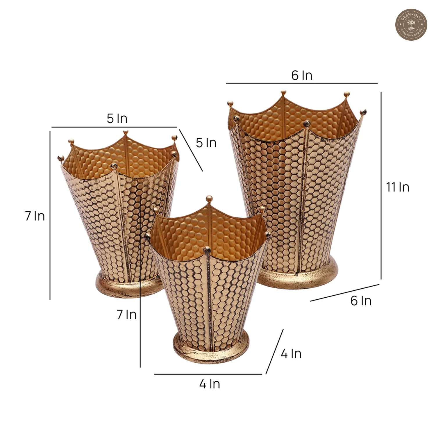 Gold FLower Pot Planter Set of 3