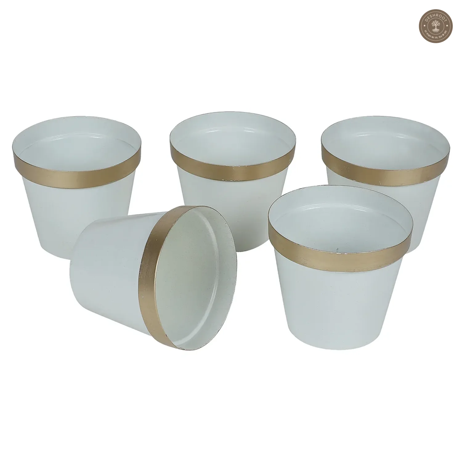 White & Gold Pot Planter Set of 5