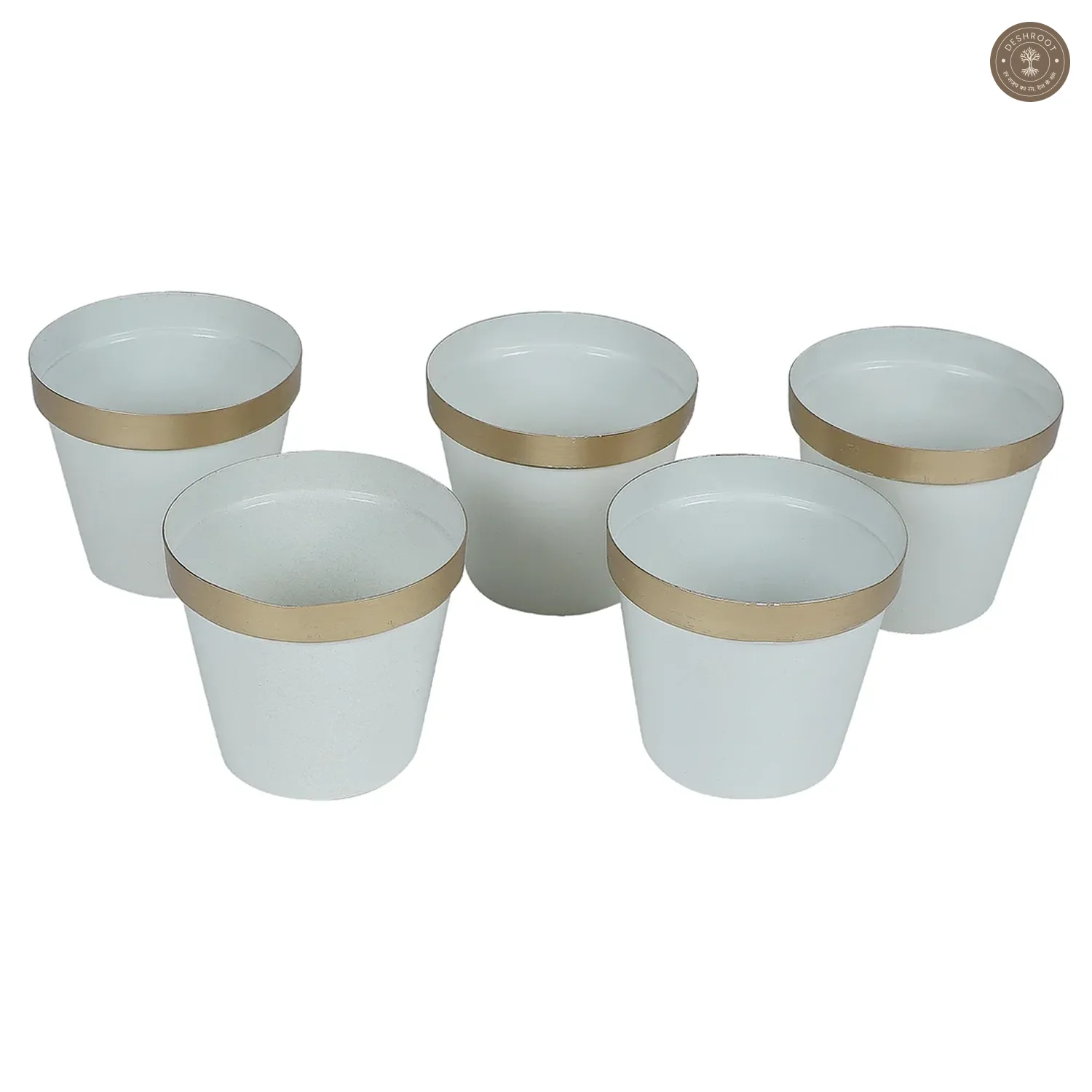 White & Gold Pot Planter Set of 5