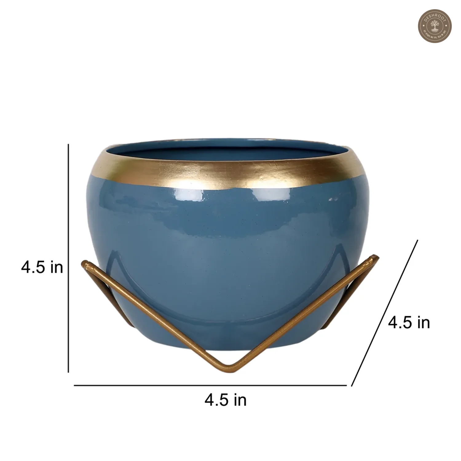 Apple Shape Metal Blue & Gold Planter Set of 2