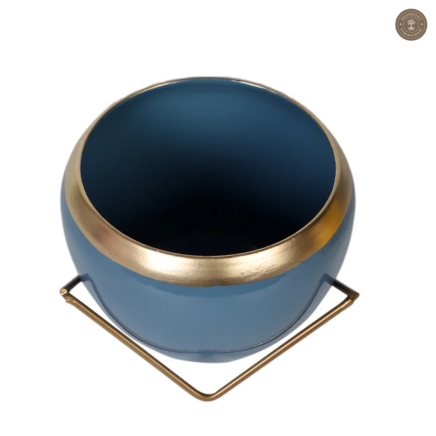 Apple Shape Metal Blue & Gold Planter Set of 2