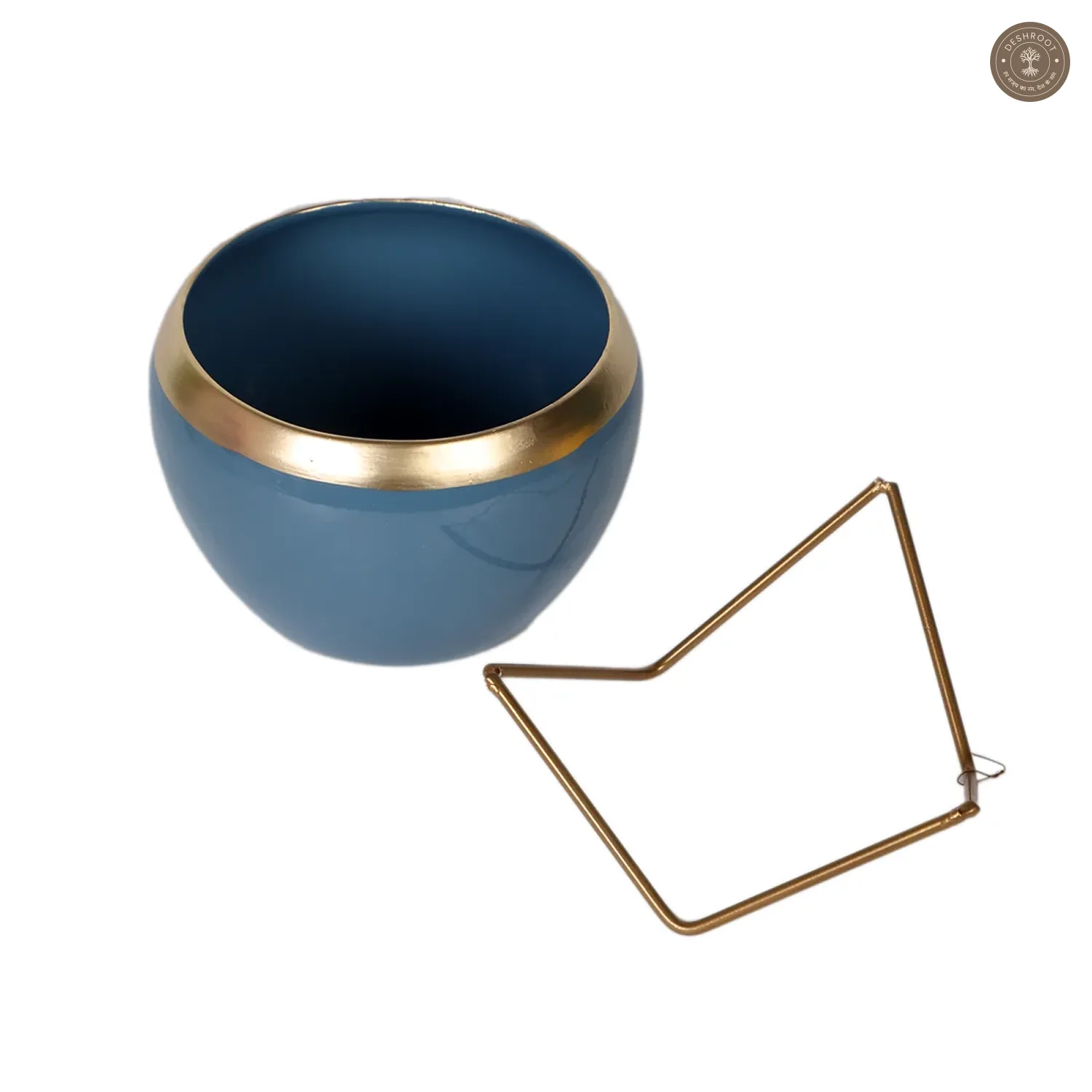 Apple Shape Metal Blue & Gold Planter Set of 2