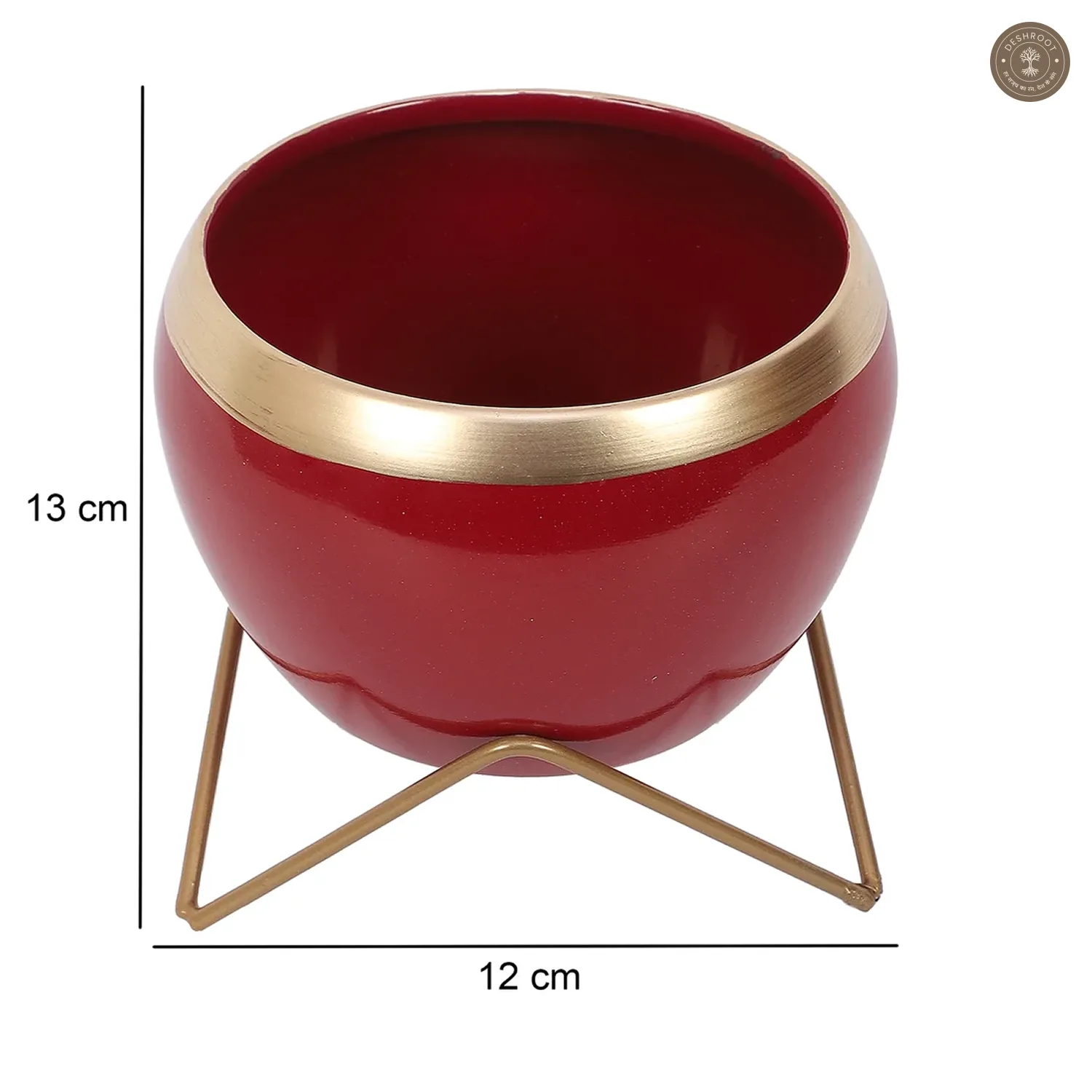 Apple Shape Metal Red & Gold Planter Set of 2