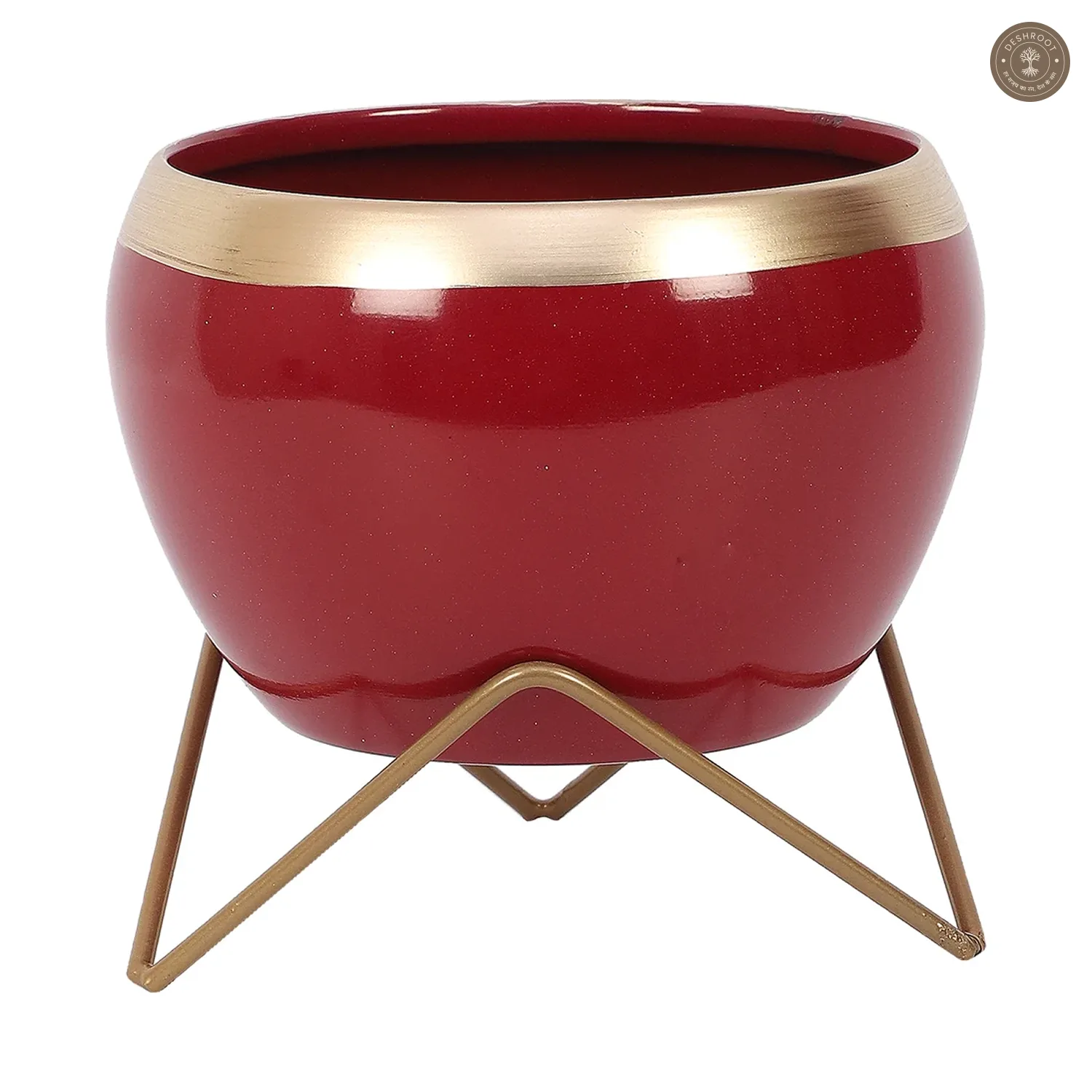 Apple Shape Metal Red & Gold Planter Set of 2