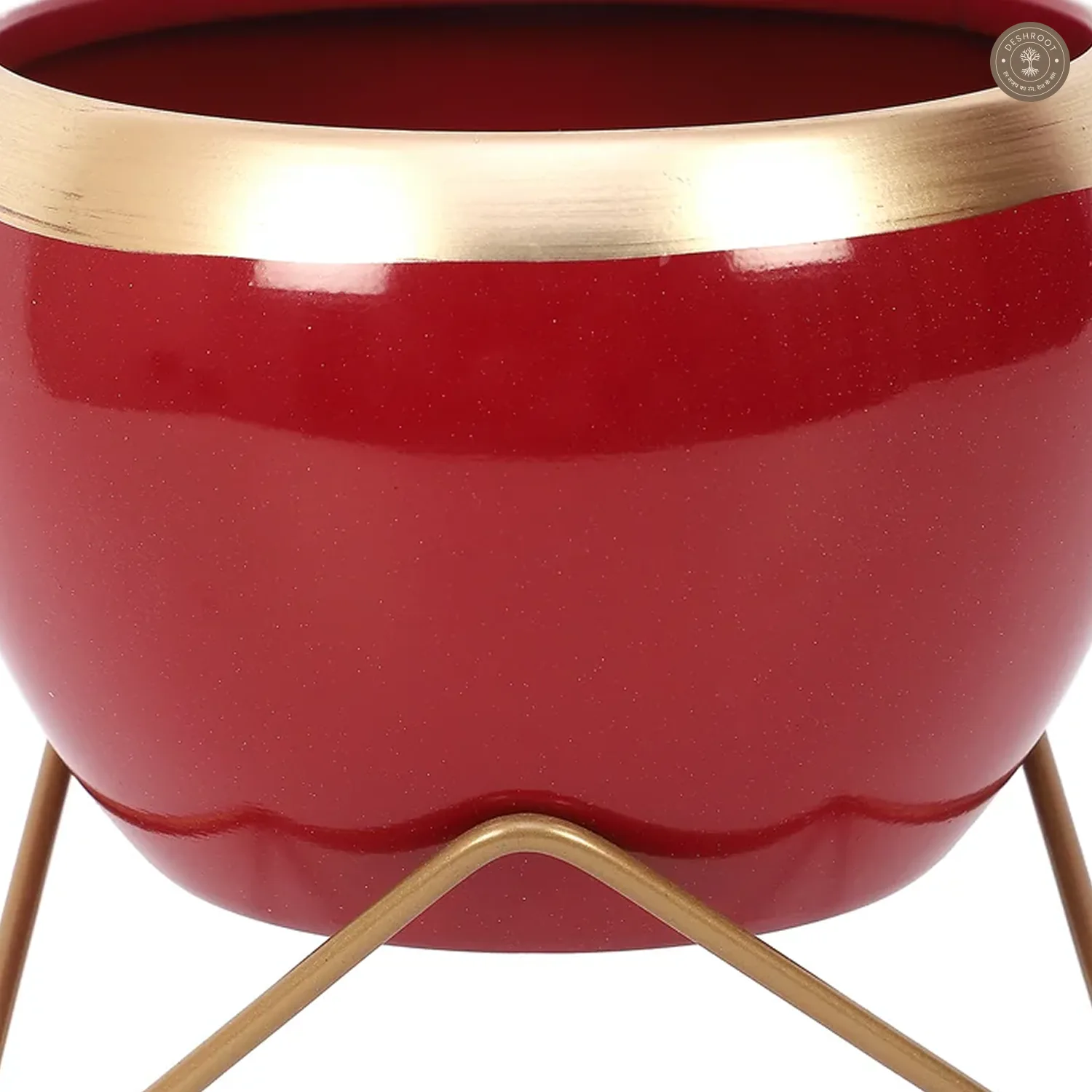 Apple Shape Metal Red & Gold Planter Set of 2