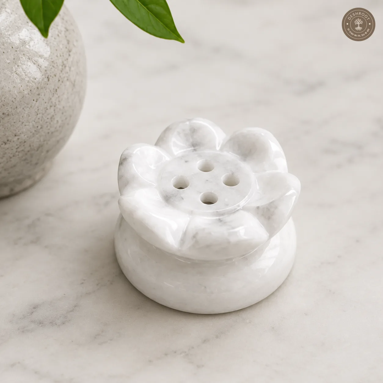 Aurelia Lotus Handcrafted White Marble Agarbatti Holder with Ash Catcher – Natural Marble Incense Stick Stand for Pooja Room, Meditation, Yoga & Spiritual Décor