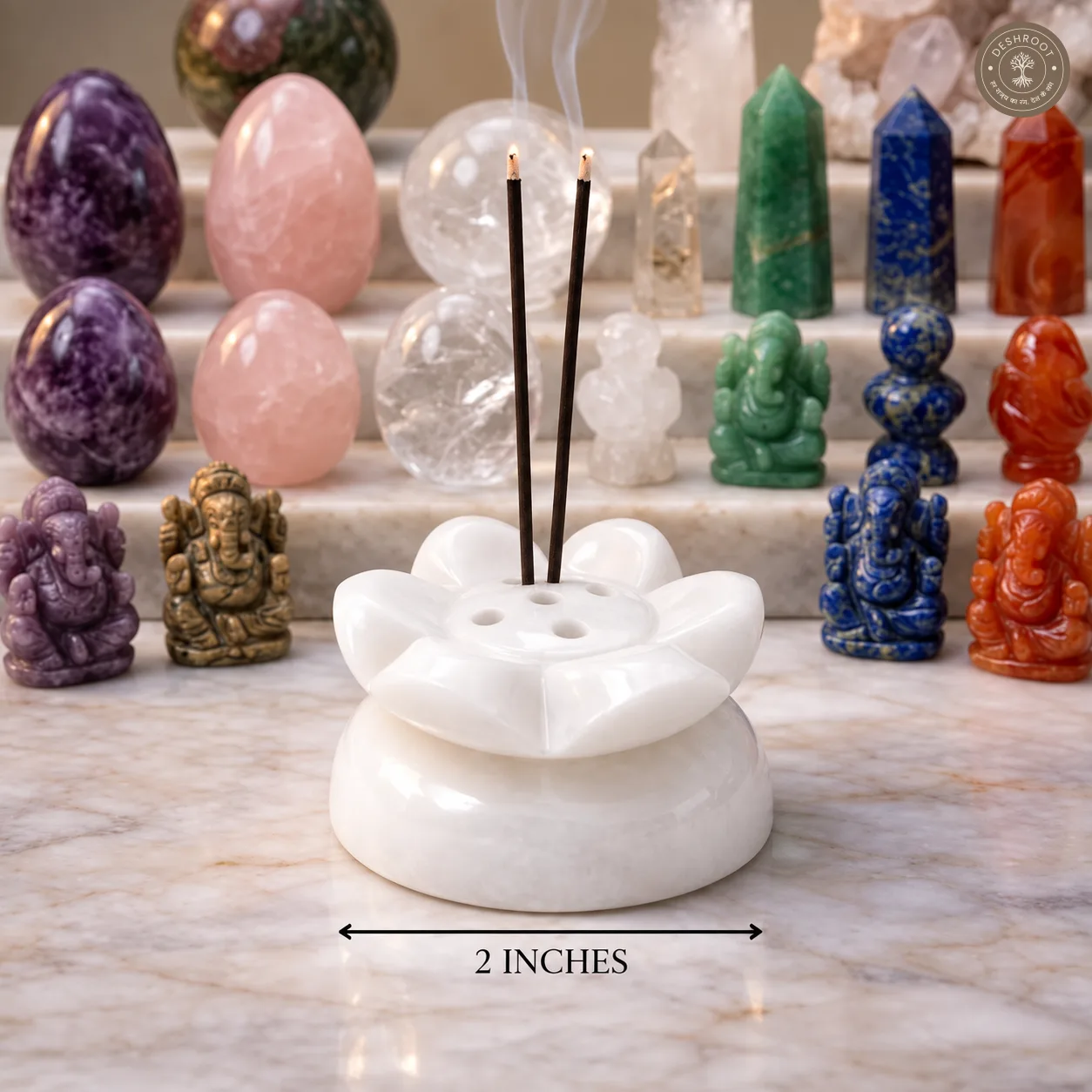 Aurelia Lotus Handcrafted White Marble Agarbatti Holder with Ash Catcher – Natural Marble Incense Stick Stand for Pooja Room, Meditation, Yoga & Spiritual Décor