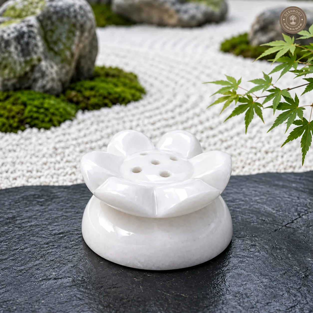 Aurelia Lotus Handcrafted White Marble Agarbatti Holder with Ash Catcher – Natural Marble Incense Stick Stand for Pooja Room, Meditation, Yoga & Spiritual Décor