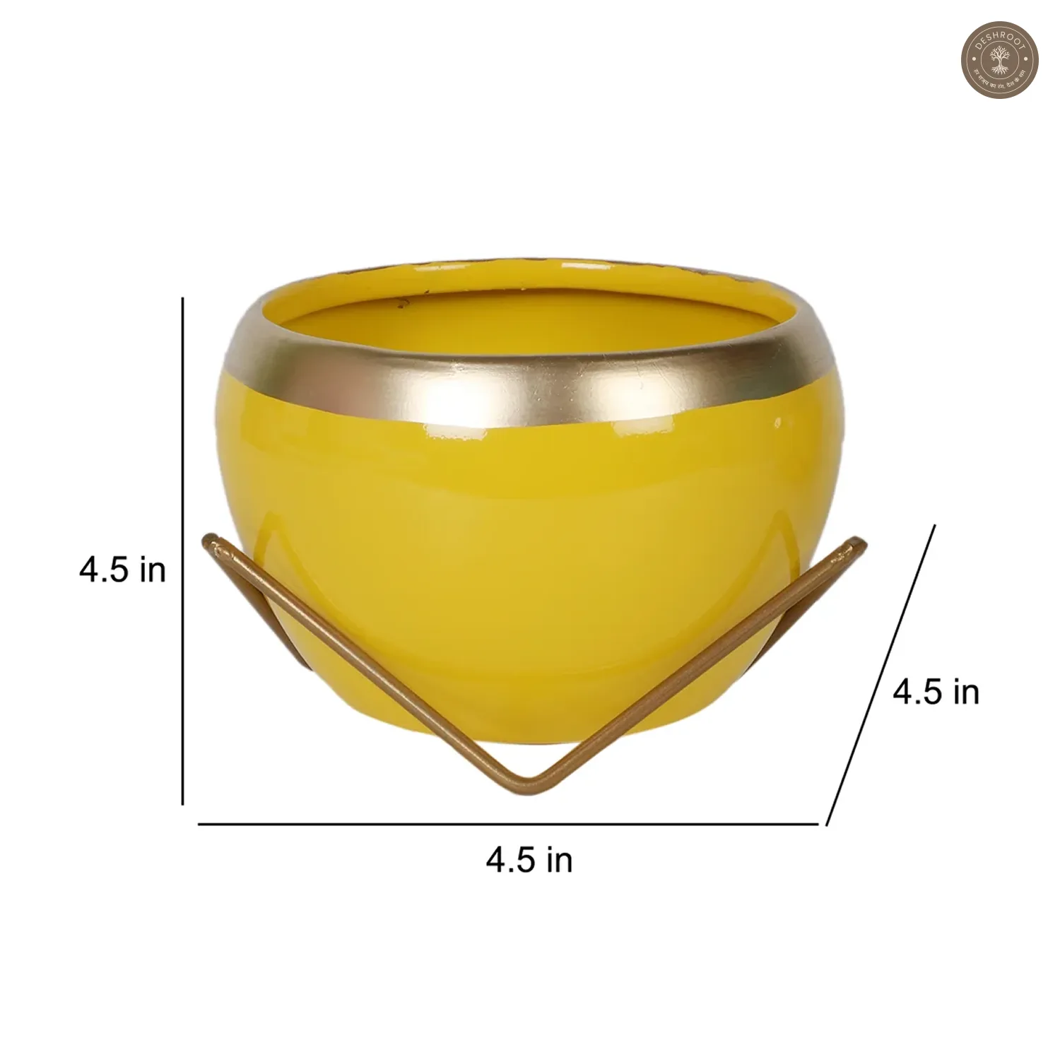 Apple Shape Metal Yellow & Gold Planter Set of 2