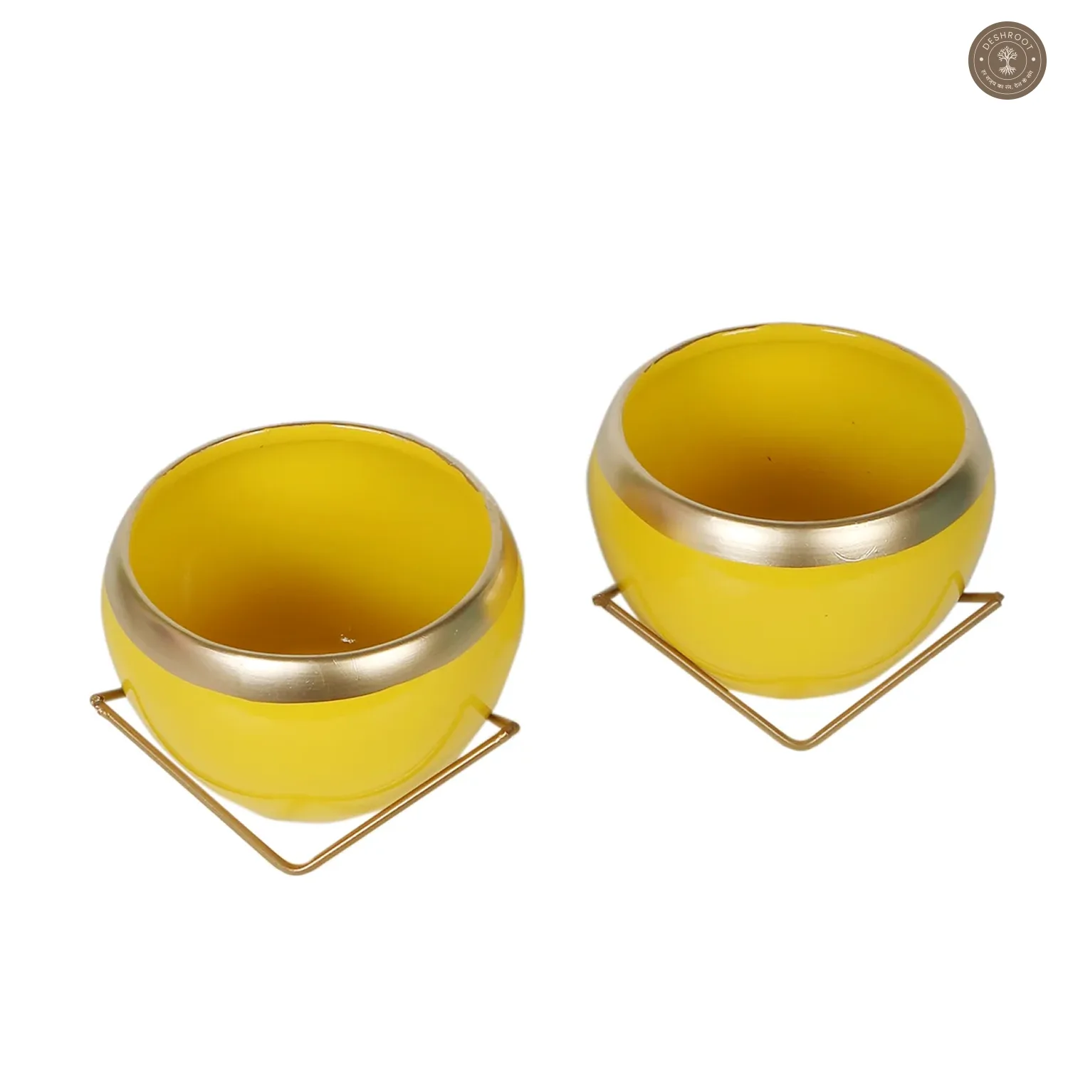 Apple Shape Metal Yellow & Gold Planter Set of 2
