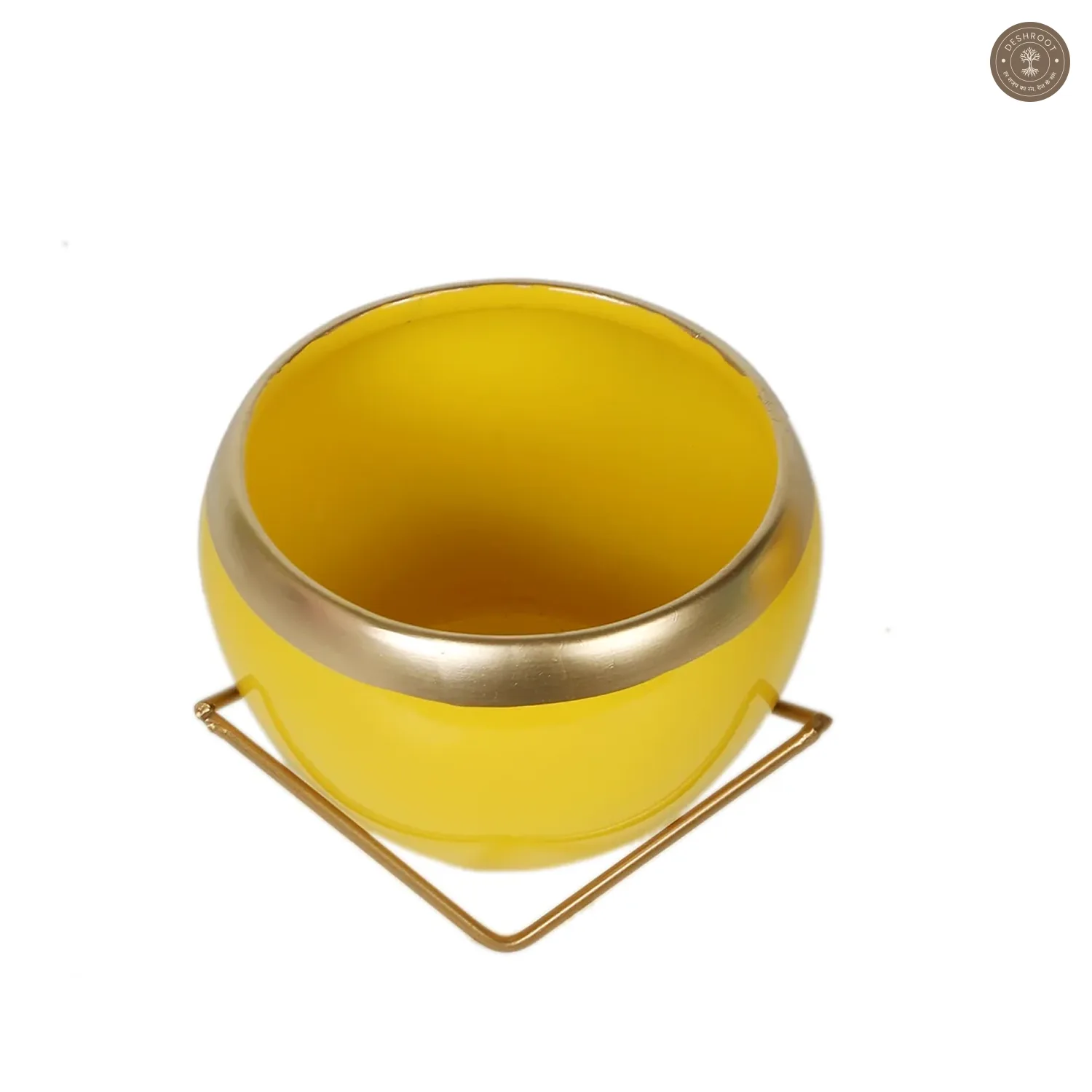Apple Shape Metal Yellow & Gold Planter Set of 2