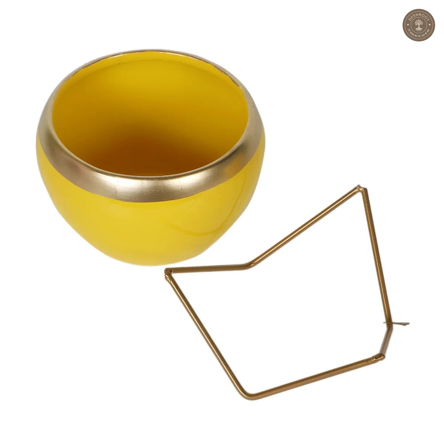 Apple Shape Metal Yellow & Gold Planter Set of 2