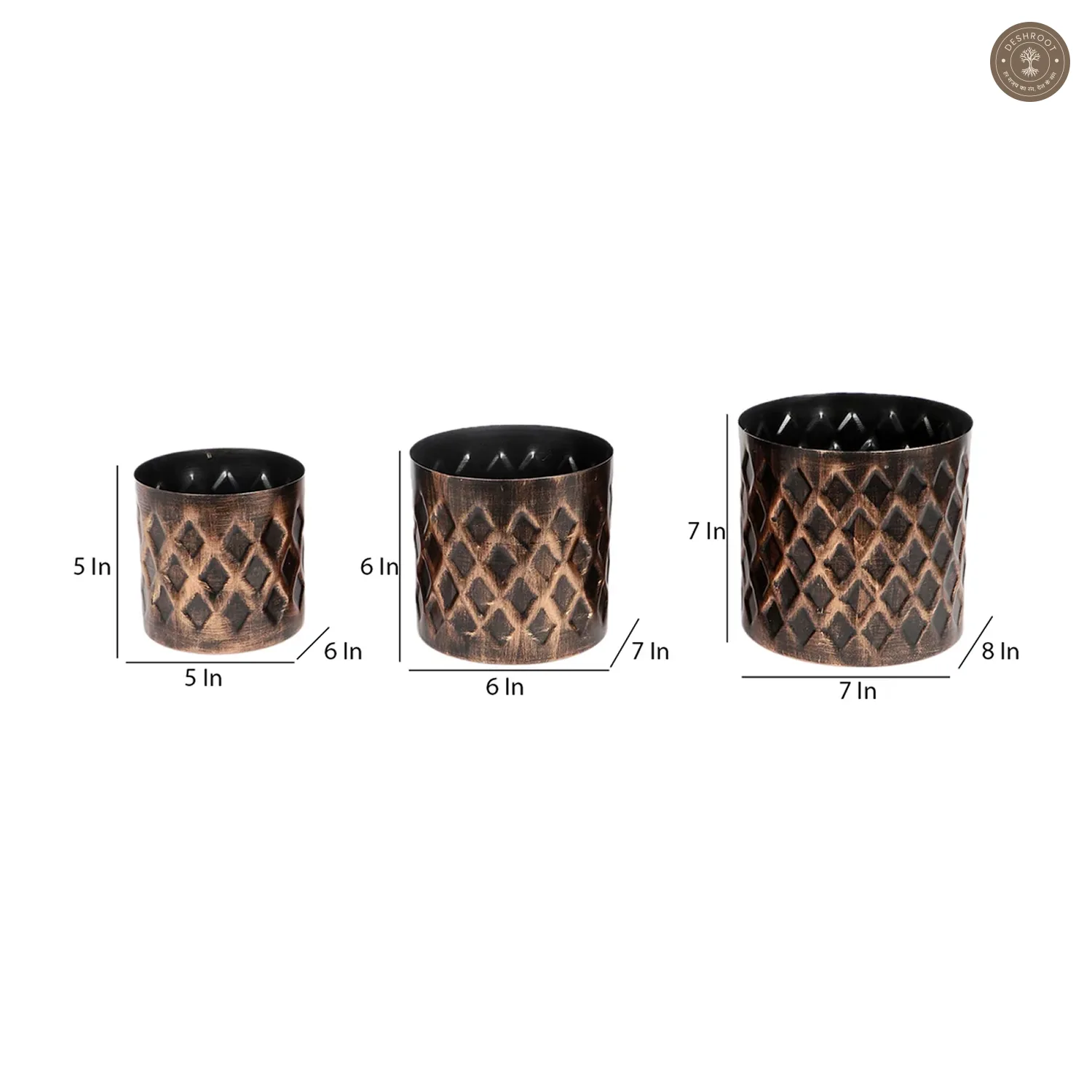 Black & Gold Cross Hammered Planter Set of 3