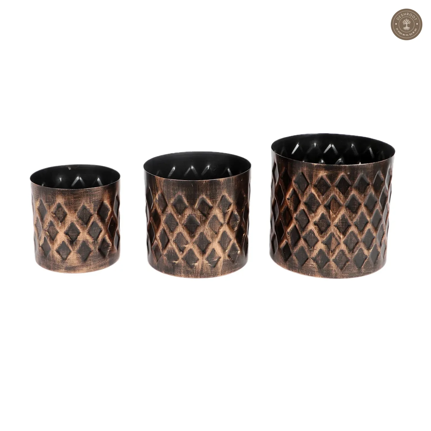 Black & Gold Cross Hammered Planter Set of 3